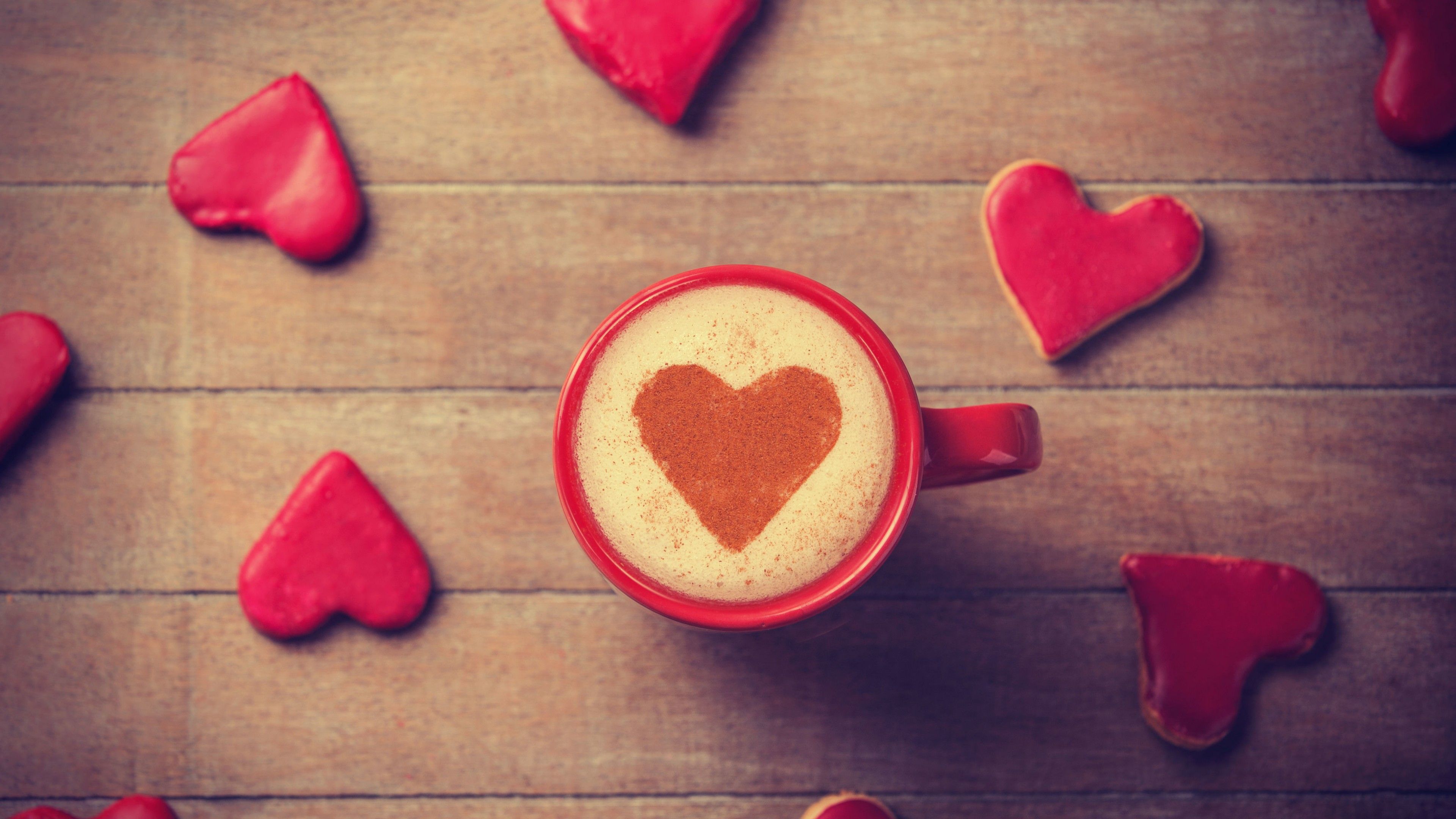 Wallpaper Valentine's Day, love, gift, romance, heart, cup, sign, coffee, crema, Food