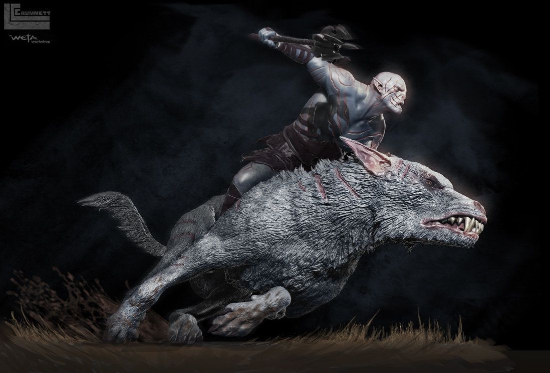 Azog the Defiler on Warg; Weta Collectible, Lindsey Crummett. Canine art, Azog the defiler, The hobbit movies