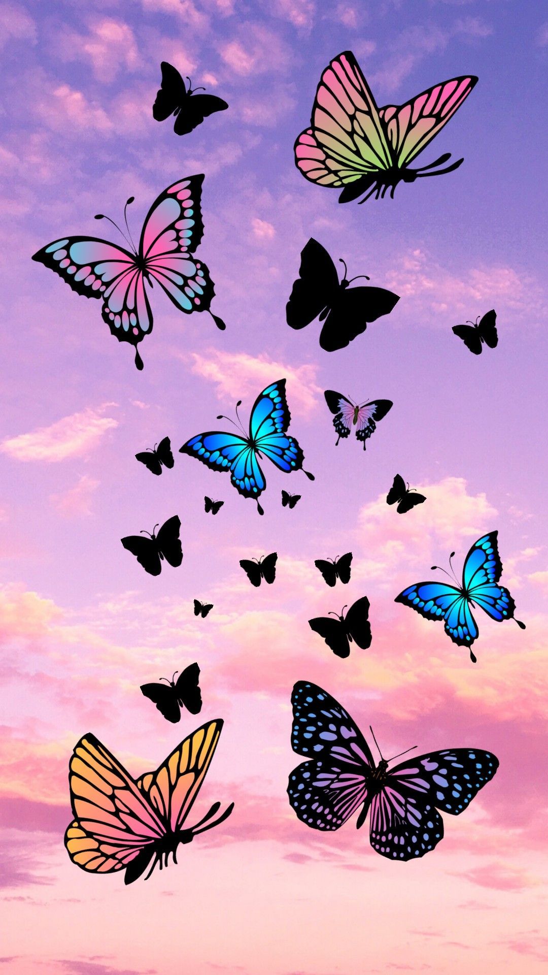 Butterflies in the pink sky