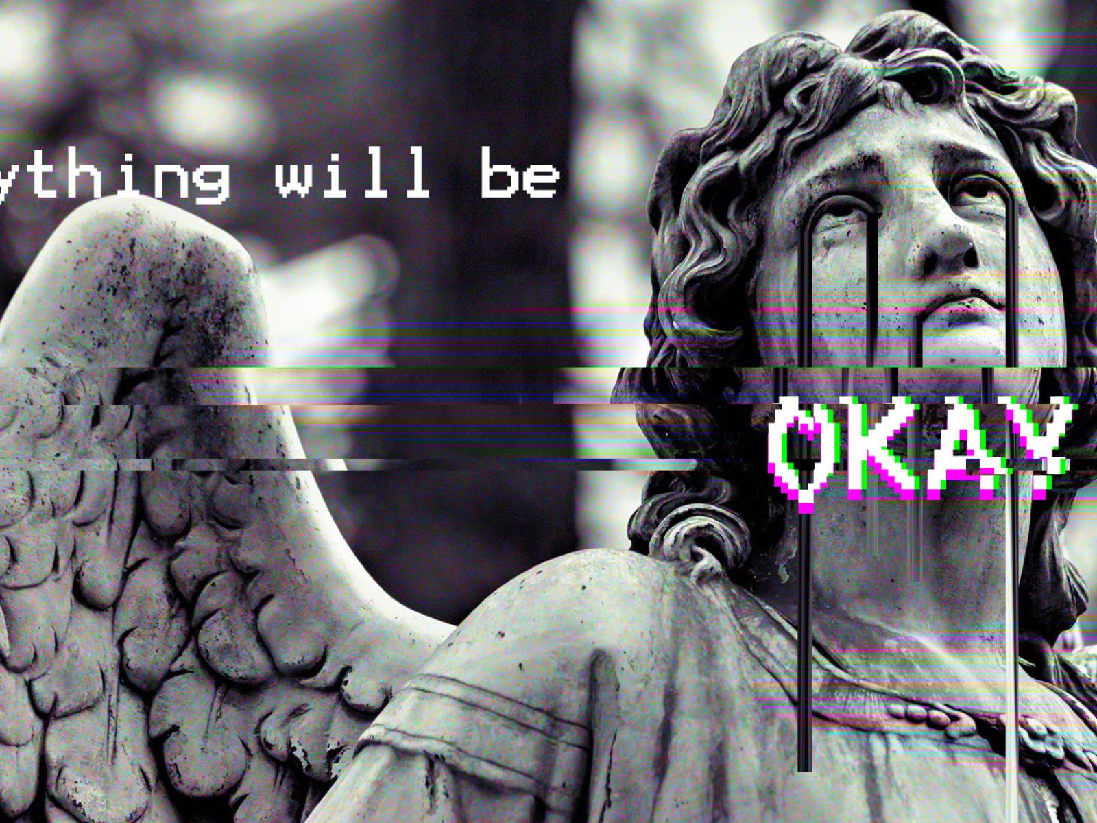 Wallpaper angel statue with text overlay, glitch art, vaporwave • Wallpaper For You HD Wallpaper For Desktop & Mobile