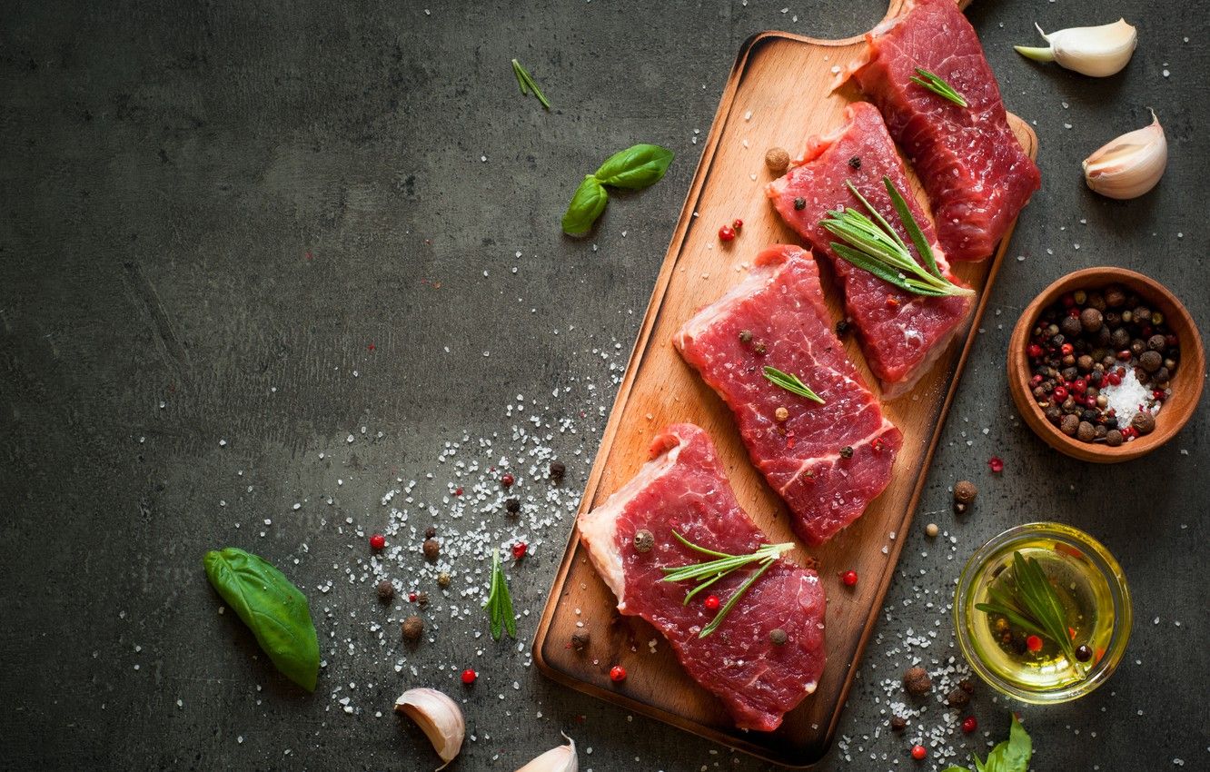 Wallpaper table, condiments, raw meat image for desktop, section еда