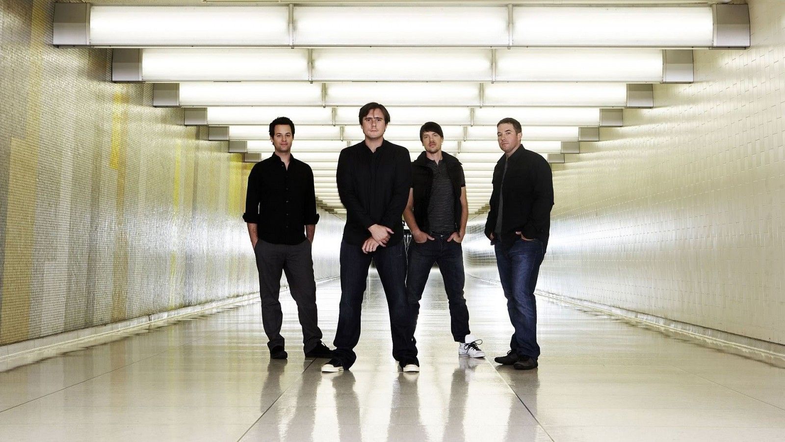 Wallpaper, reflection, band, standing, tunnel, floor, suit, professional, business, businessperson, white collar worker, jimmy eat world 1920x1080