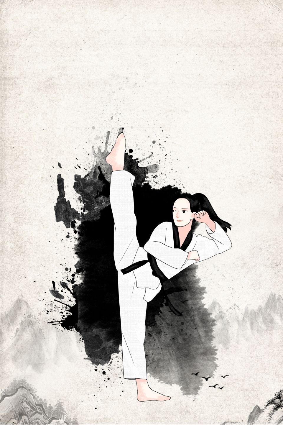 Black And White Antique Traditional Character Taekwondo Martial Arts Background Material. Taekwondo girl, Karate girl, Karate martial arts