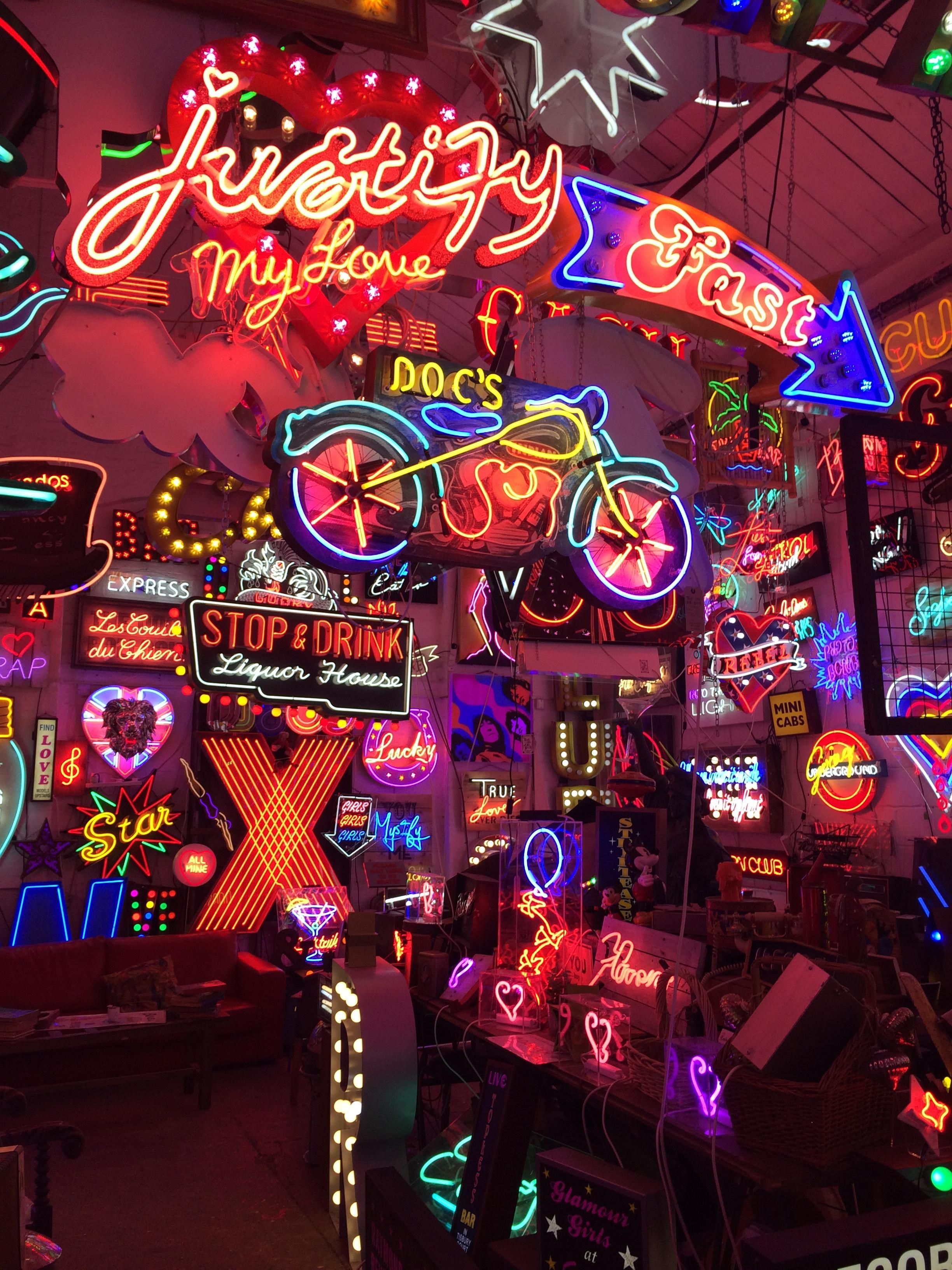 God's Own Junkyard. Neon wallpaper, Picture collage wall, Photo wall collage
