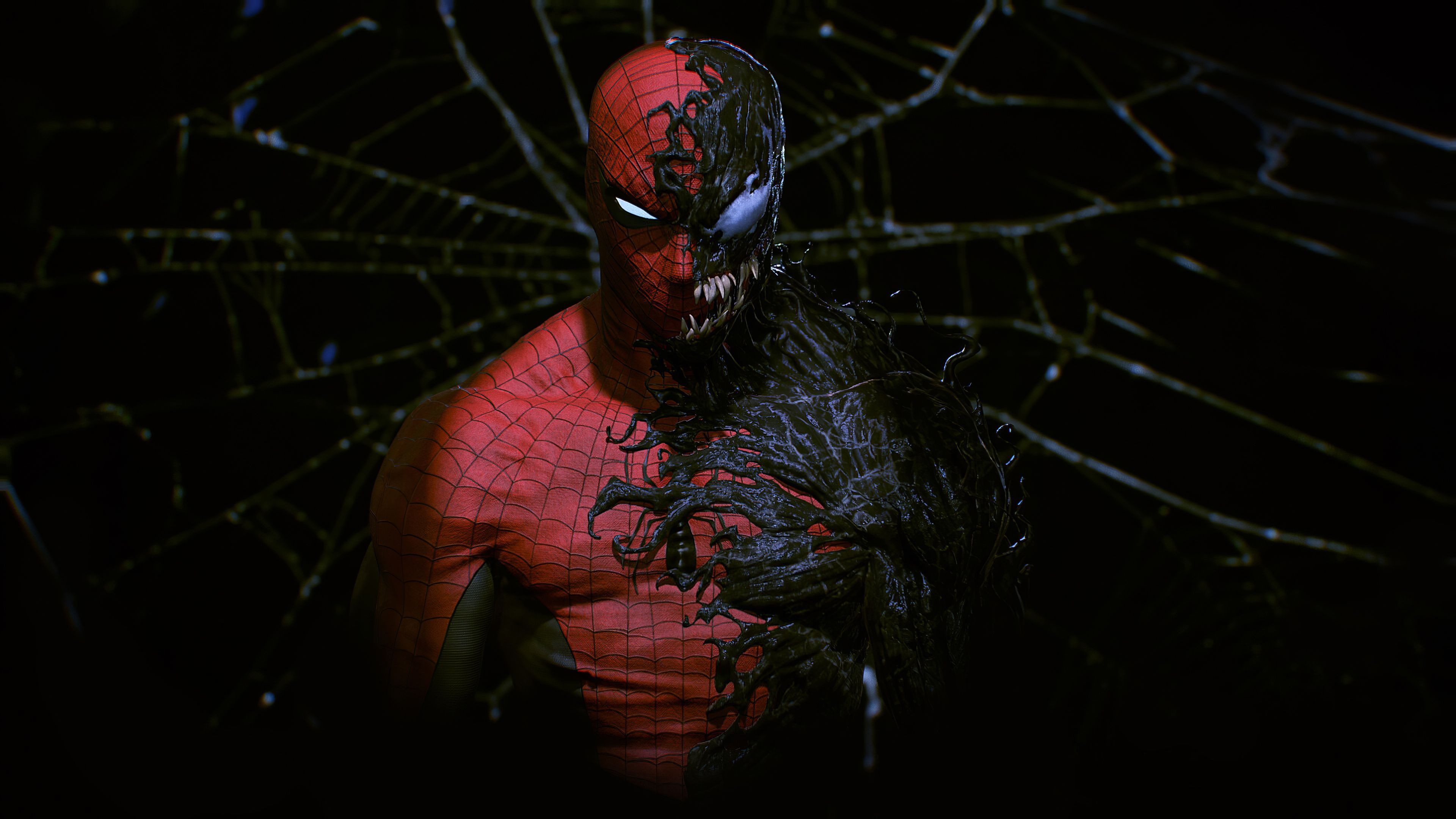 Spider Man 4K Wallpaper, Venom, Black Background, Marvel Superheroes, Marvel Comics, Graphics CGI