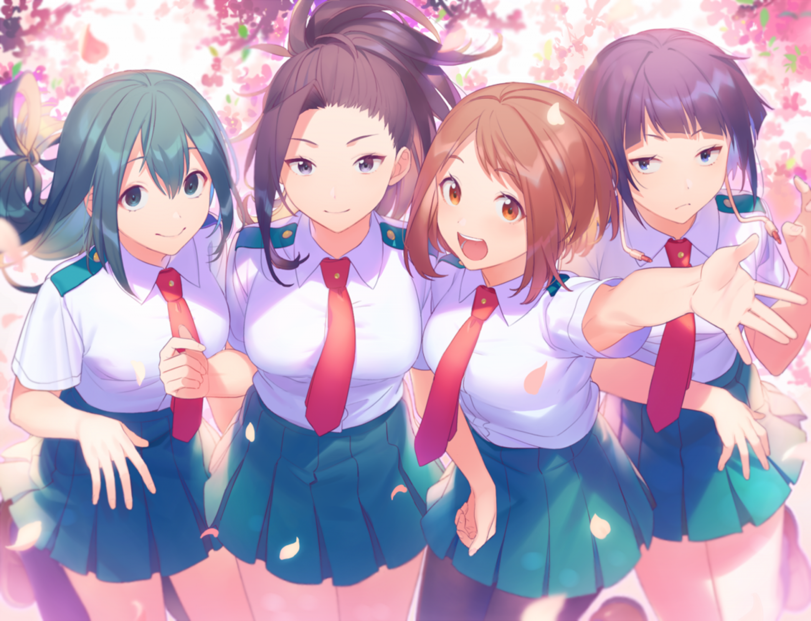 Wallpaper, anime, Boku no hero, Boku no Hero Academia, Uraraka Ochako, Ochako Uraraka, Tsuyu Asui, Momo Yaoyorozu, Kyoka Jiro, school uniform 1920x1471