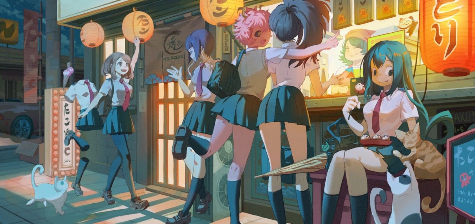 Wallpaper, anime, Boku no hero, Boku no Hero Academia, Uraraka Ochako, Ochako Uraraka, Kyoka Jiro, Mina Ashido, Tsuyu Asui, Toru Hagakure, Momo Yaoyorozu, school uniform 2288x1080