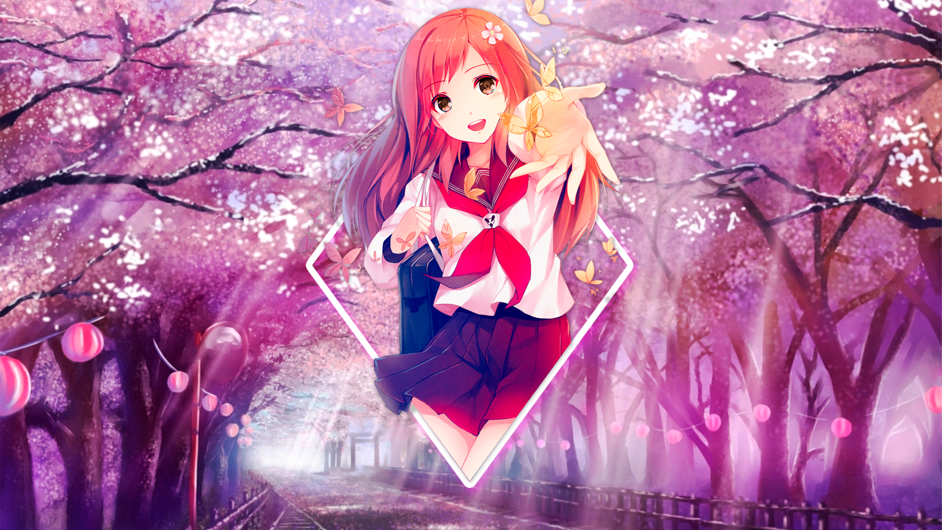 Wallpaper, anime girls, spring, Sakura blossom, romantic 1920x1080