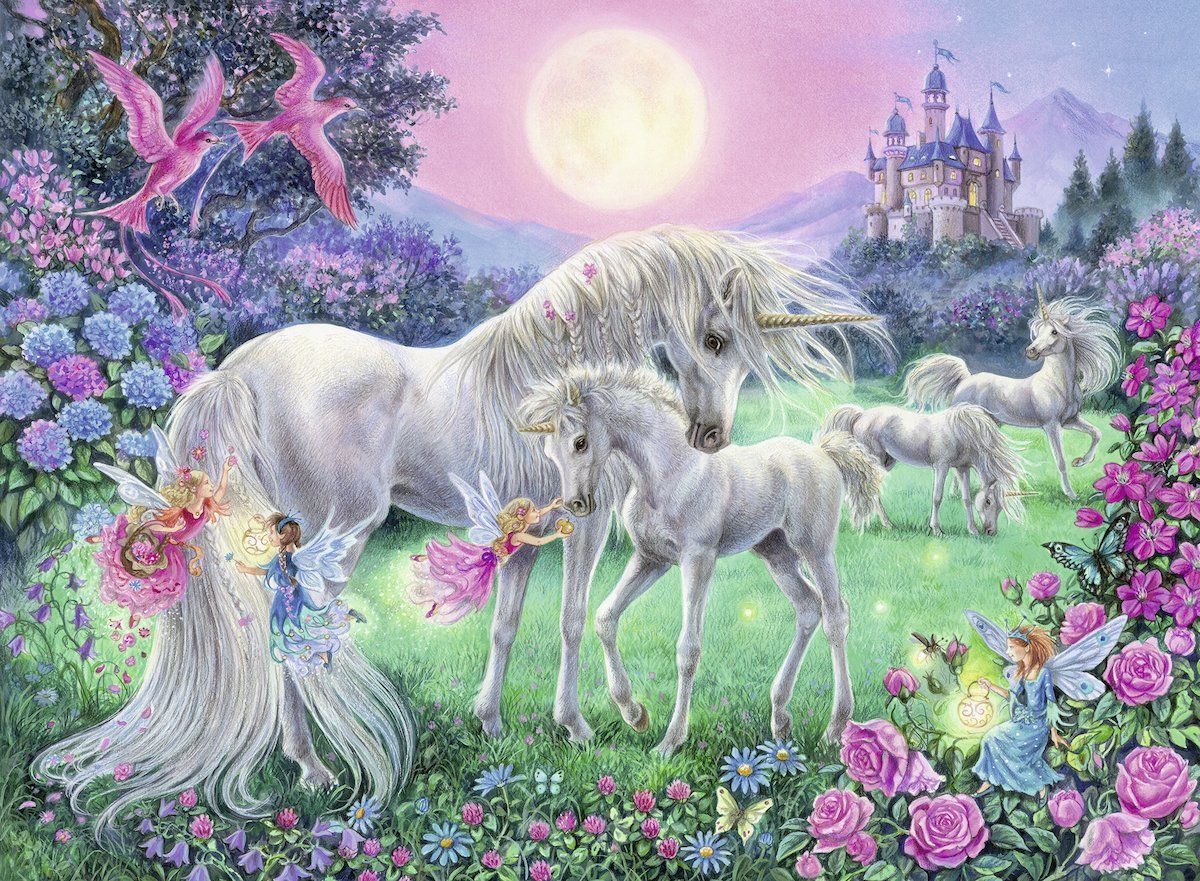 Unicorns In The Moonlight And Fairies HD Wallpaper