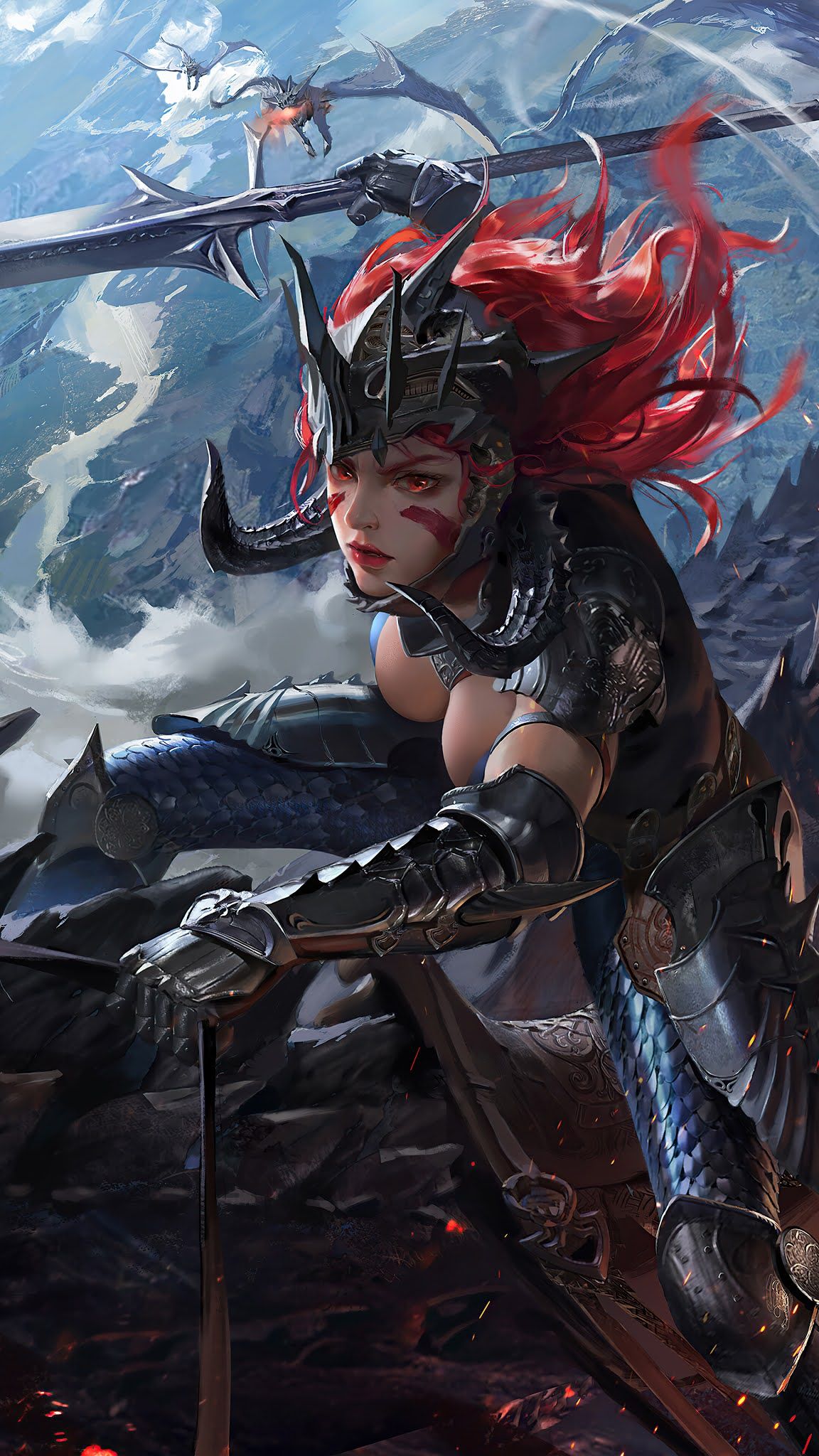 dragon rider female warrior fantasy wallpaper Mobile Walls