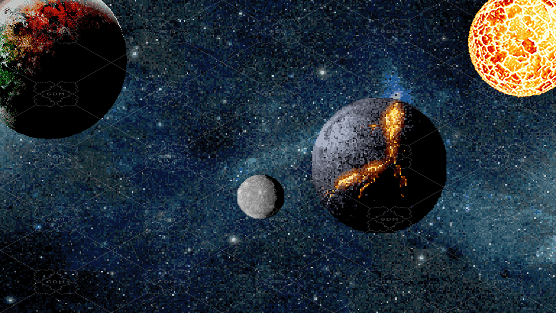 Pixel Space Theme Background and Planets