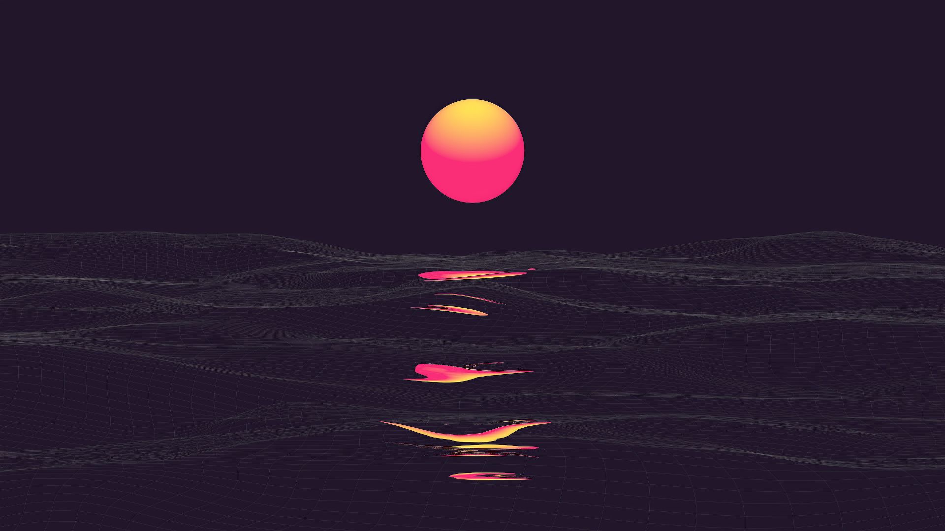 Desktop wallpaper retrowave, sunrise, reflection, clear sky, dark, HD image, picture, background, 225378