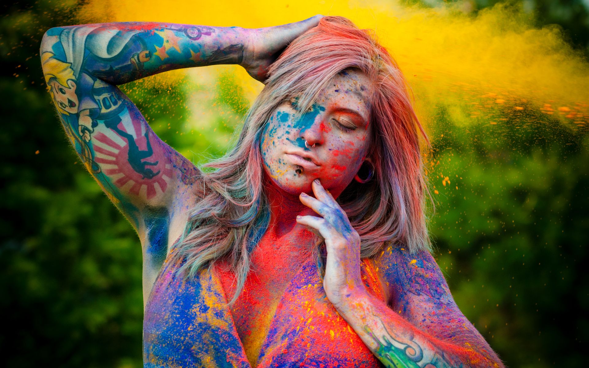 Holi HD Wallpaper Background With Girl Wallpaper & Background Download