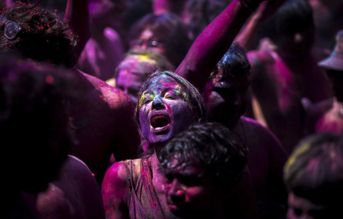 Wallpaper joy, paint, face, Holi Festival image for desktop, section праздники