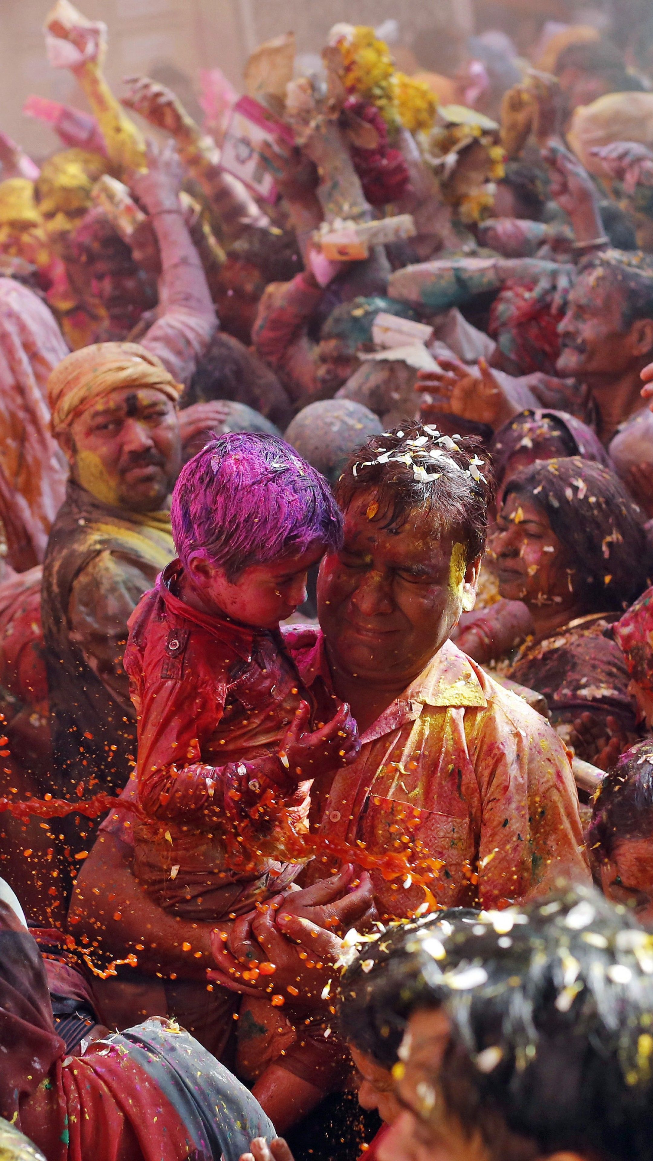 Wallpaper Holi Festival Of Colours, father, son, people, Indian holiday, spring, life, new moon, Holika, colored powder, event, Holidays