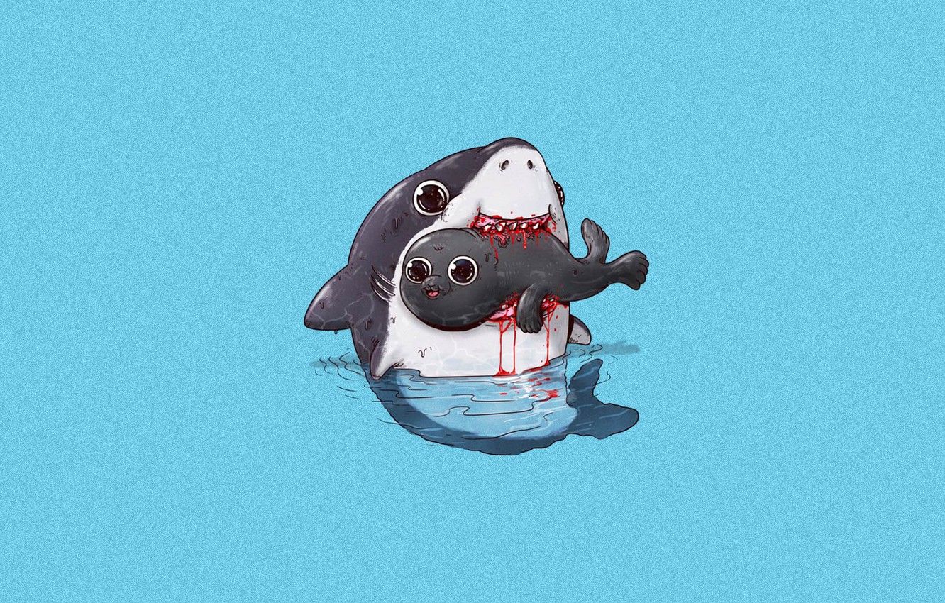 Wallpaper hopelessness, blood, the victim, shark, mouth, horror, pain, Navy seal, art, Alex Solis, food chain image for desktop, section минимализм