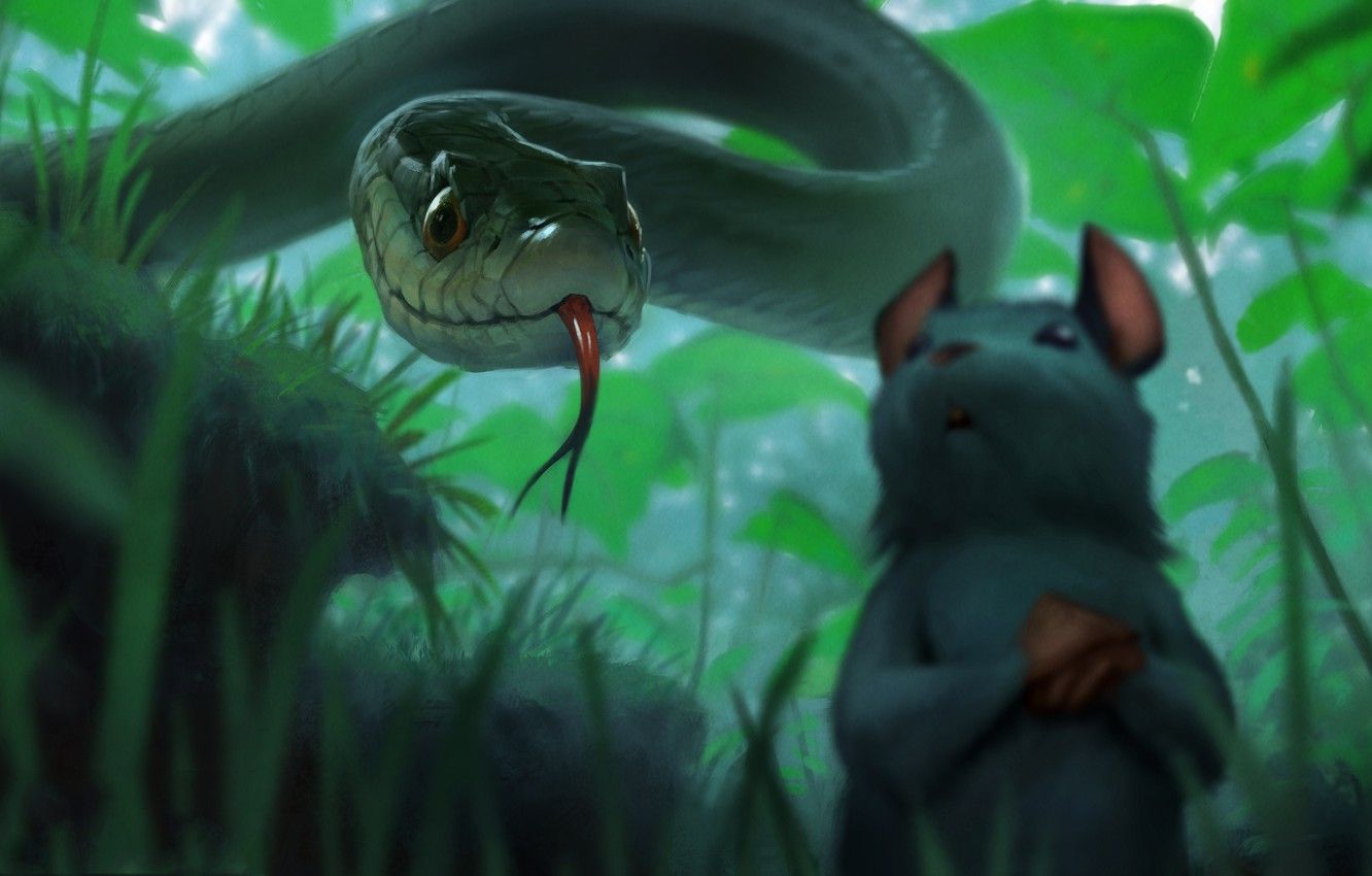 Wallpaper hopelessness, the victim, snake, rat, art, long tongue, food chain, Bmacsmith image for desktop, section арт