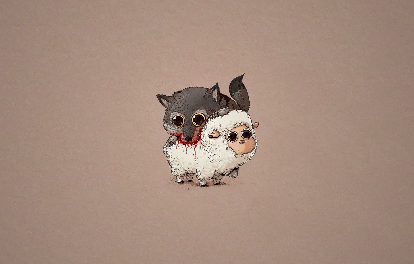 Wallpaper hopelessness, blood, the victim, mouth, white, horror, sheep, art, grey wolf, Alex Solis, food chain image for desktop, section минимализм