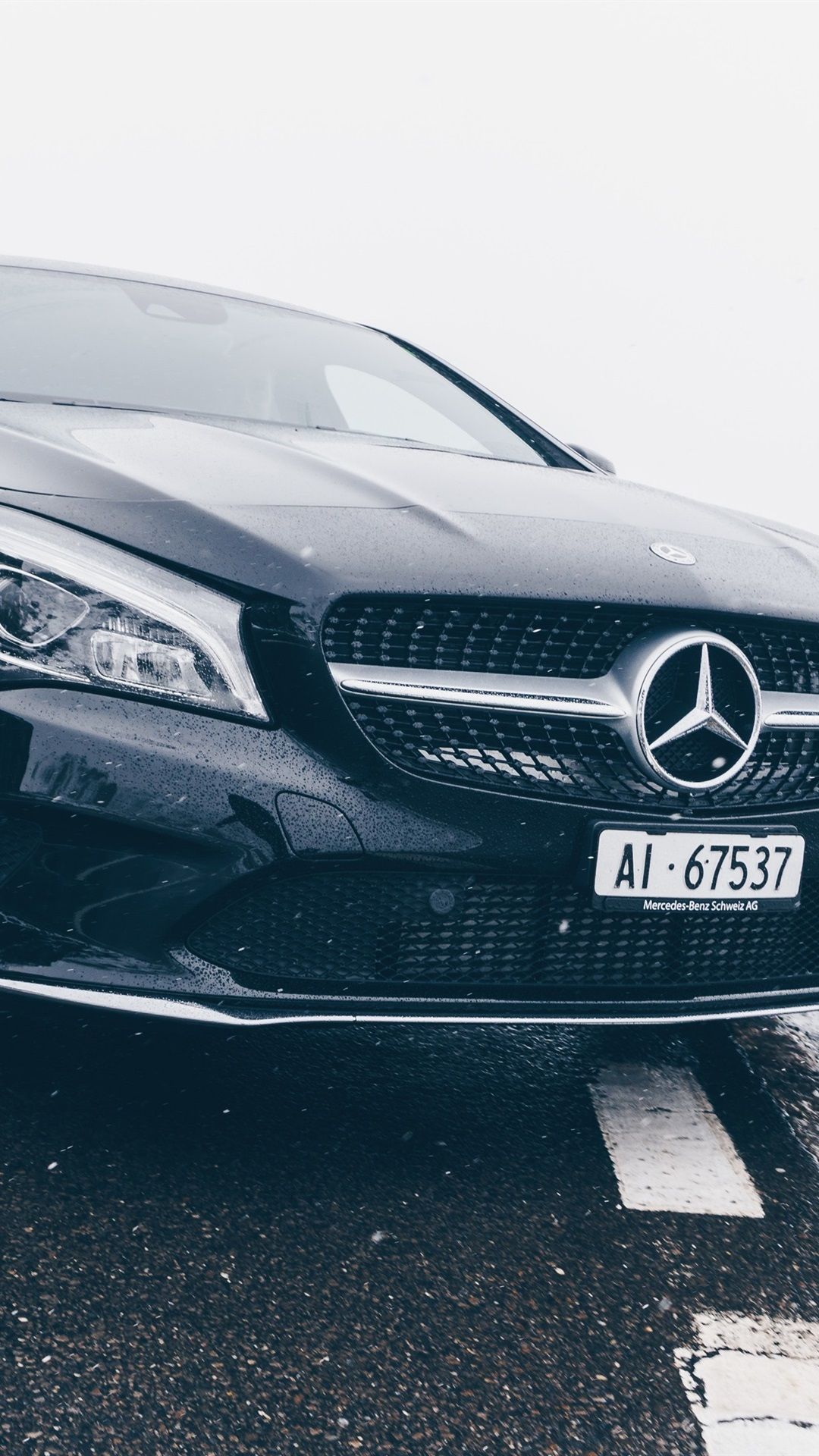 Mercedes Benz Black Car Front View, Headlight, Rain 1080x1920 IPhone 8 7 6 6S Plus Wallpaper, Background, Picture, Image
