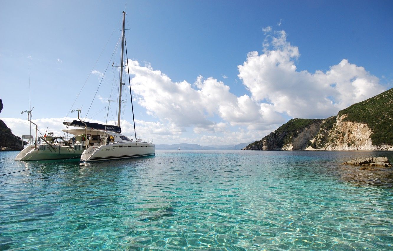 Wallpaper sea, shore, catamaran image for desktop, section пейзажи