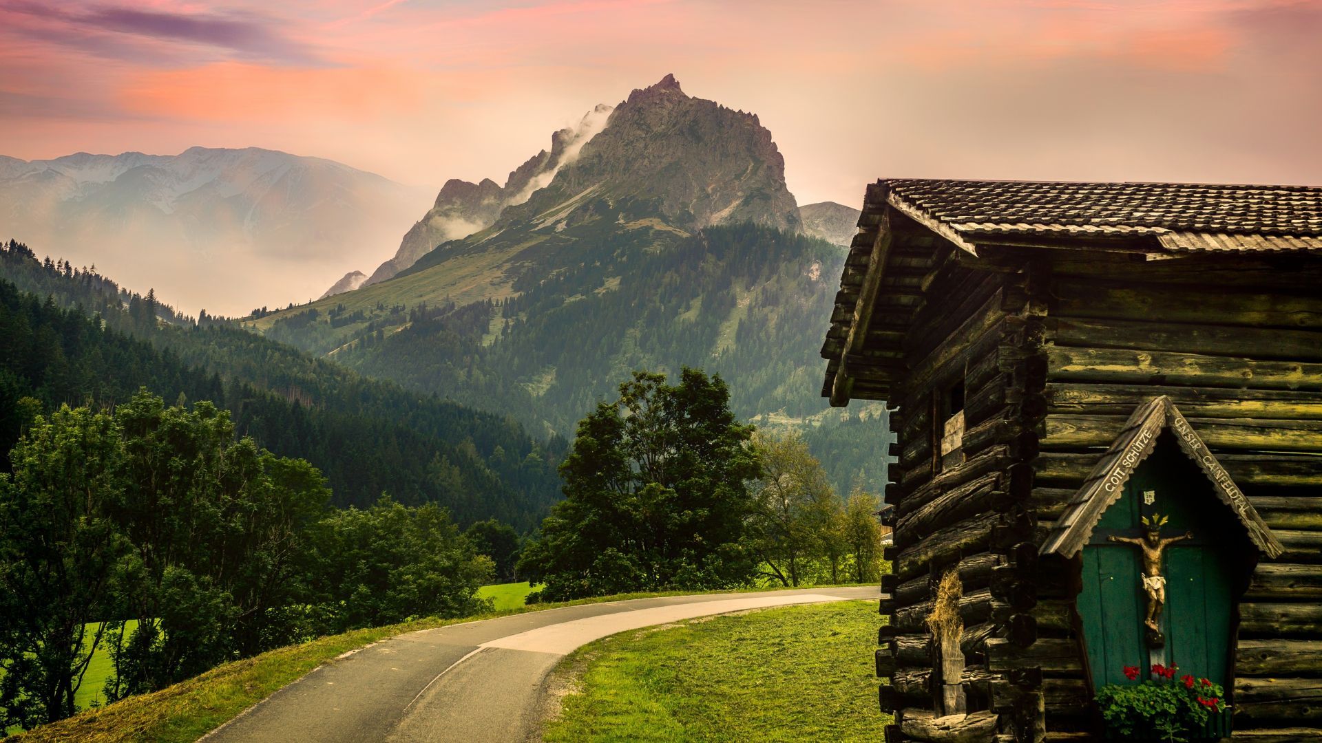 Desktop wallpaper road, alpine, mountains, hiking, nature, HD image, picture, background, 32093c