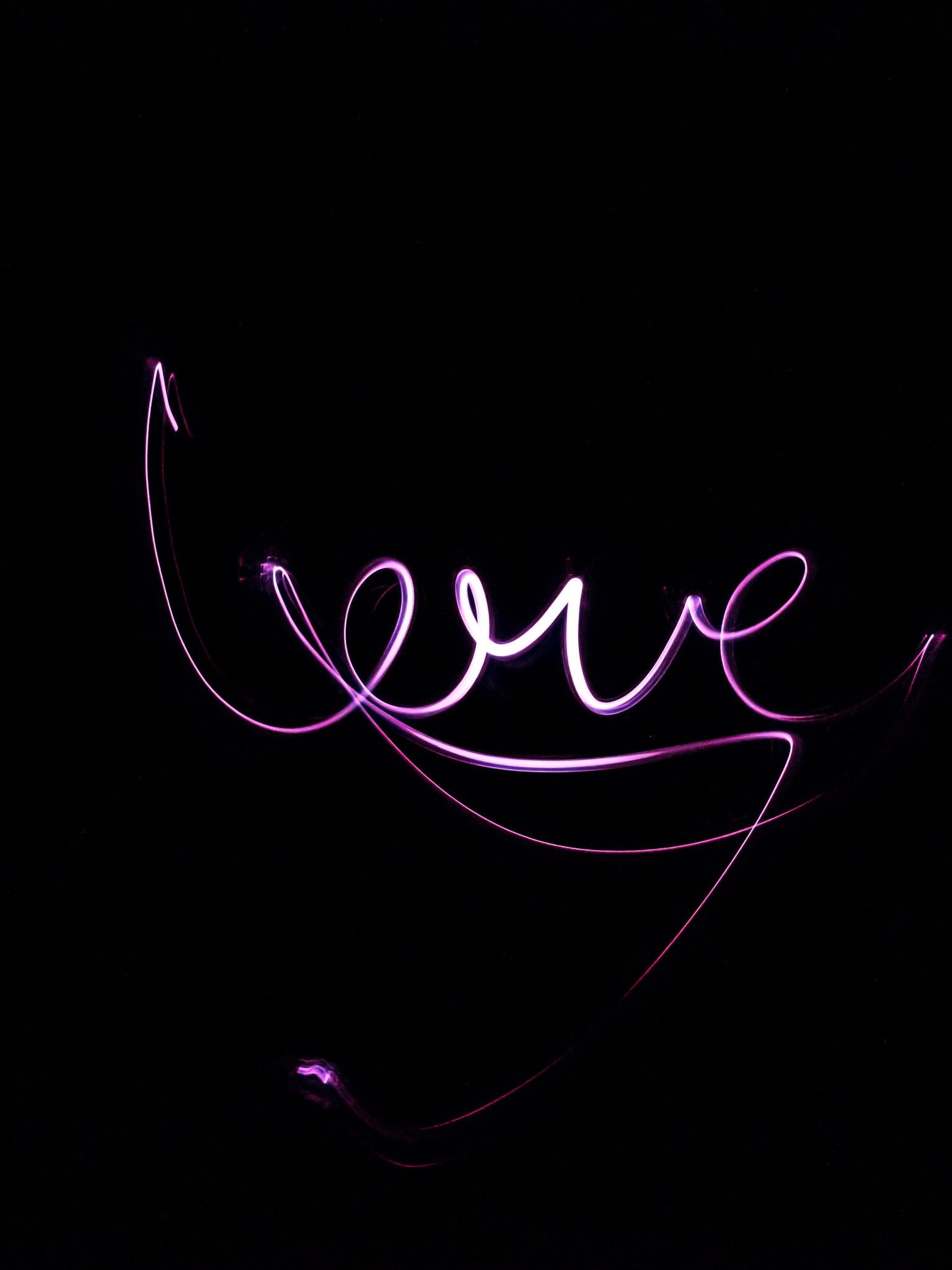 Love Text 4K Wallpaper, Black Background, Purple Lights, Valentines Day, Neon Light, 5K, Black Dark