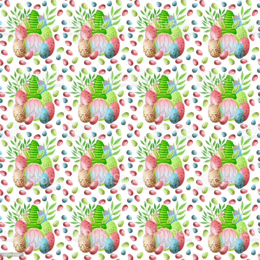 Seamless Pattern With Easter Bunny Gnomes And Ester Eggs For Wrapping Paper Background Wallpaper Stock Illustration Image Now