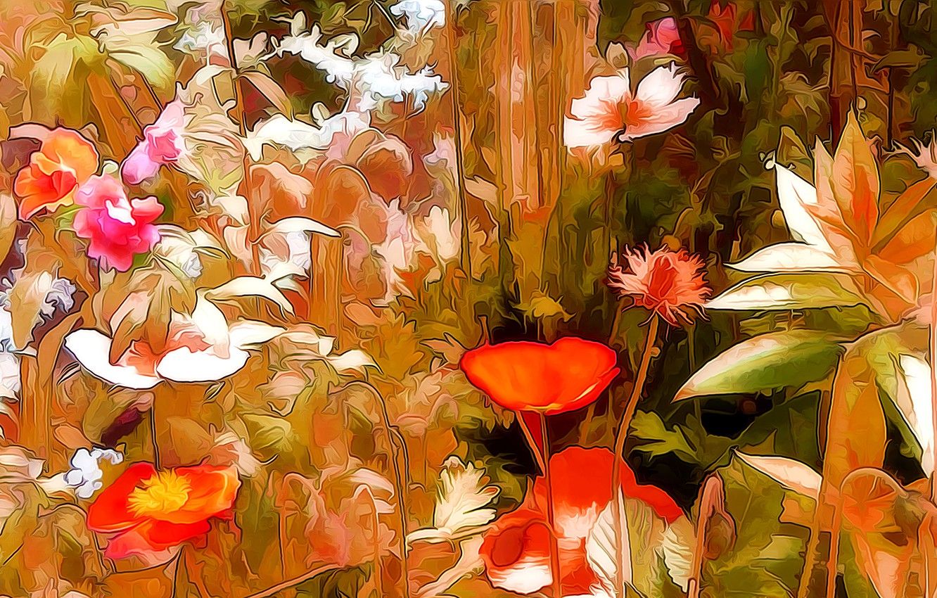 Wallpaper field, flowers, rendering, figure, Mac, vector, garden, meadow image for desktop, section природа