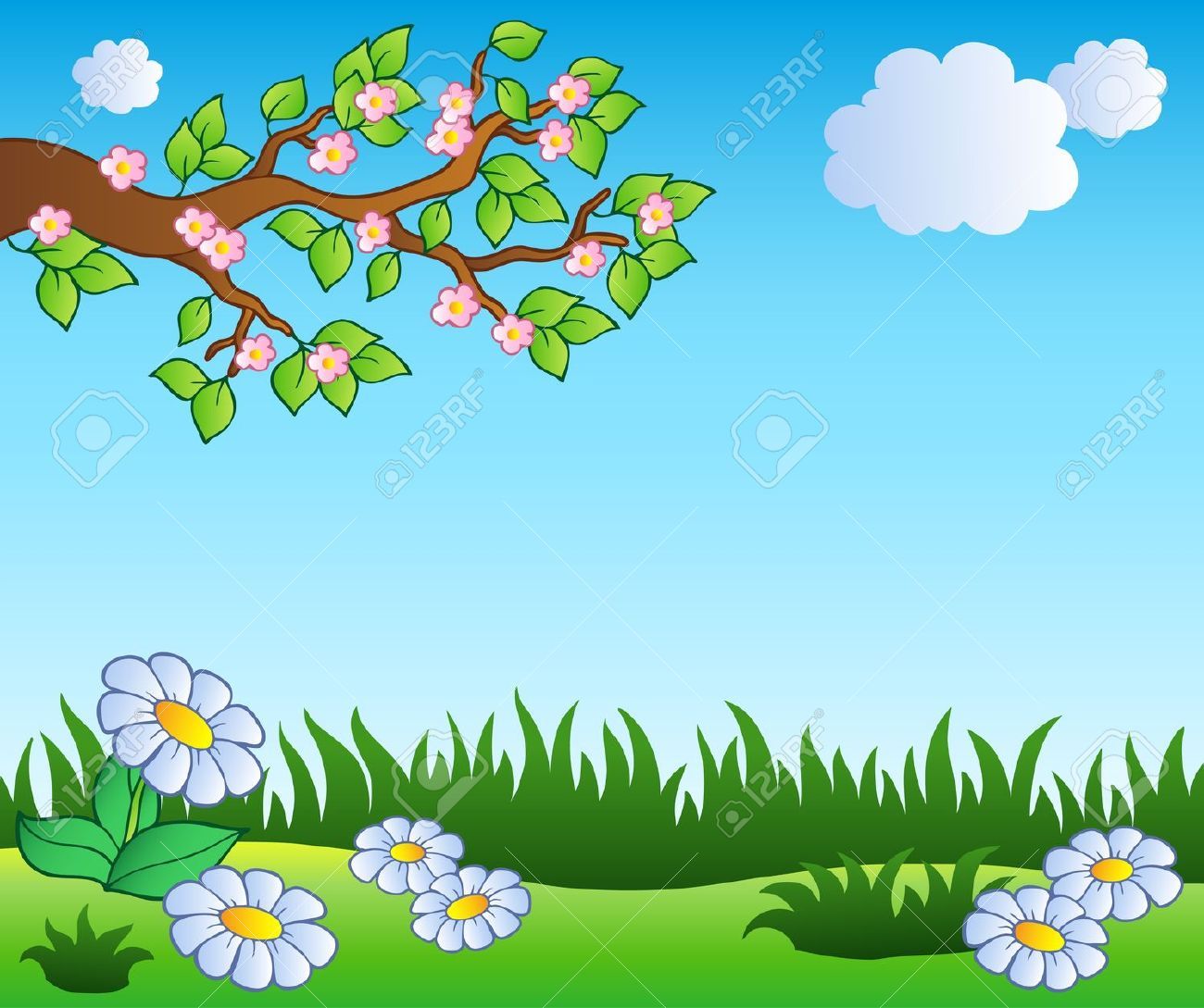 Spring meadow with daisies illustration. Scenery drawing for kids, Illustration, Drawing for kids