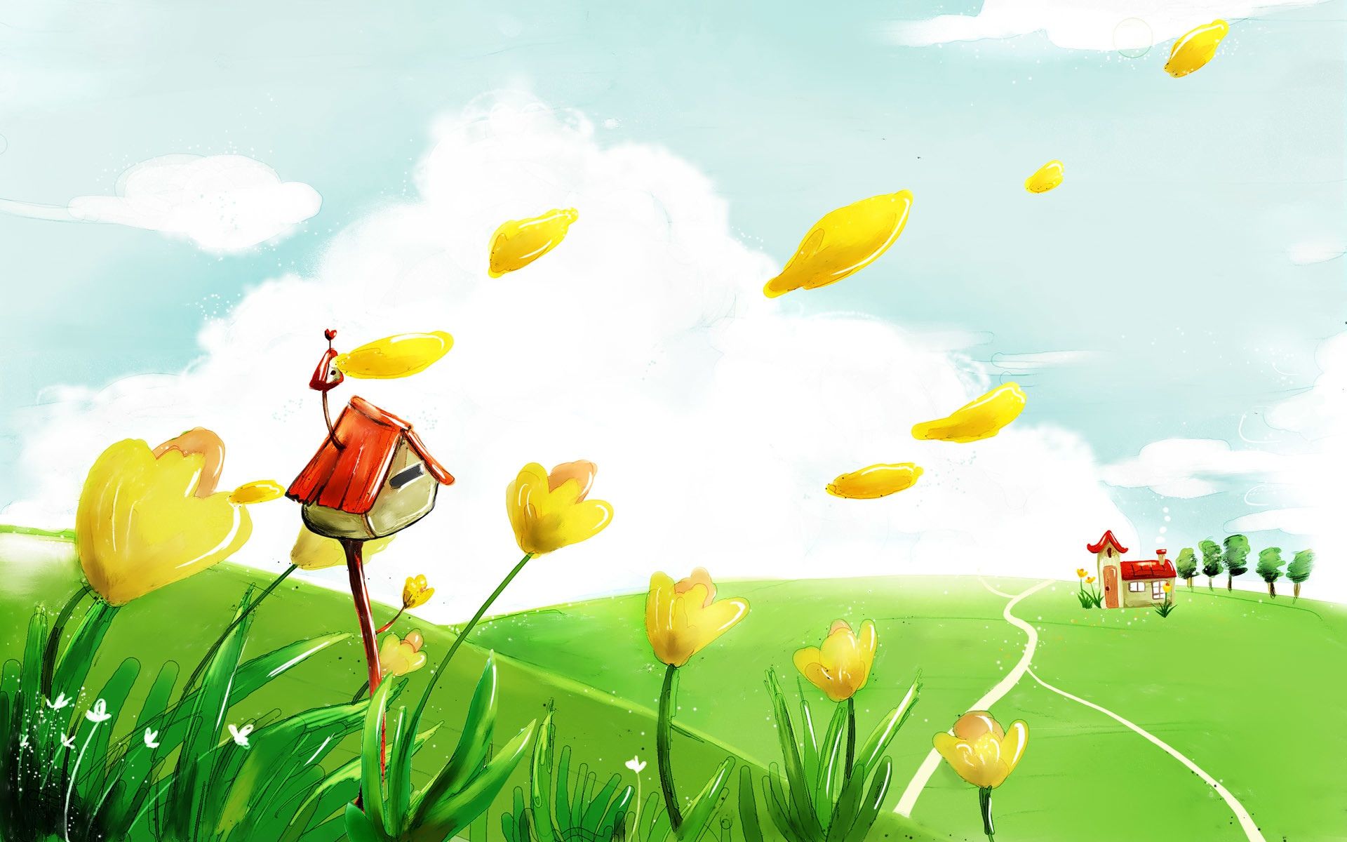 Spring Flowers Cartoon Wallpaper