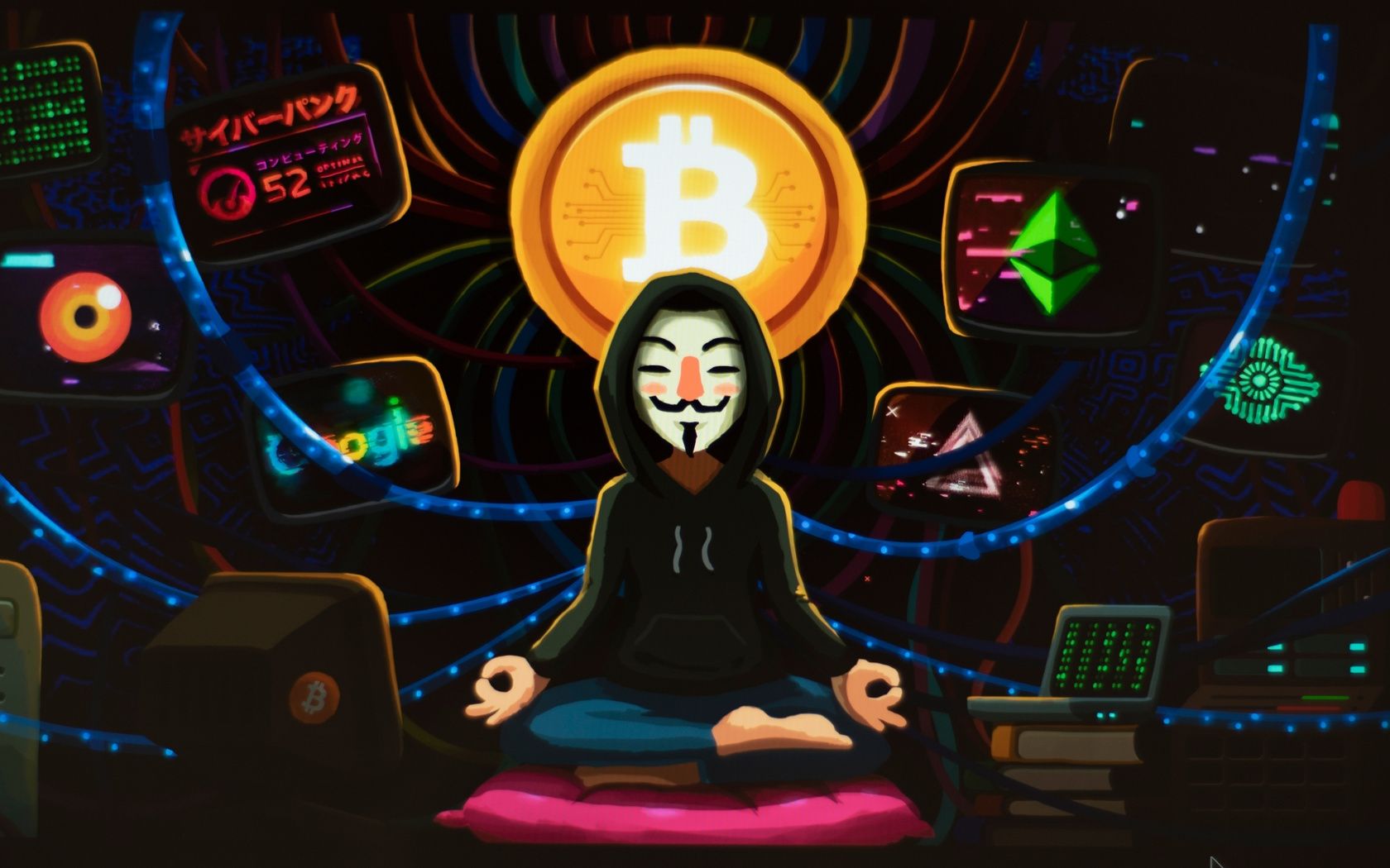 Meditation, Art, Anonymous, Hacker, Bitcoin, Wallpaper Wallpaper 4k