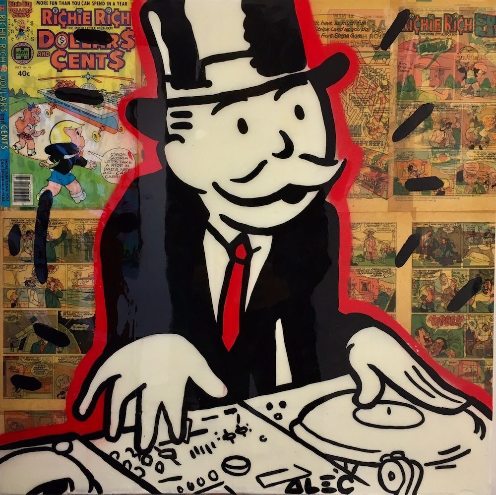 Monopoly DJ, ALEC MONOPOLY, 24 × 24 in, 61 × 61 cm. Dj, Mickey mouse, Monopoly