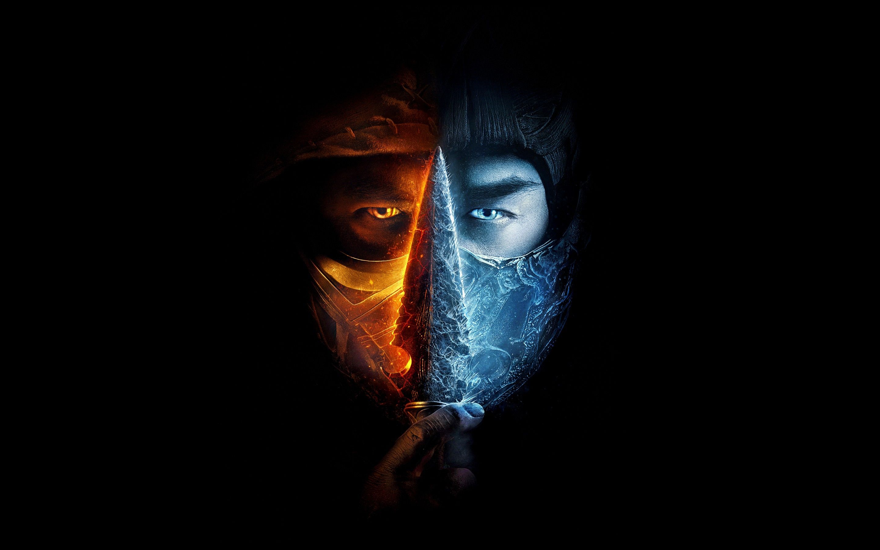 Mortal Kombat 4K Wallpaper, 2021 Movies, Scorpion, Sub Zero, Black Background, 5K, 8K, Black Dark