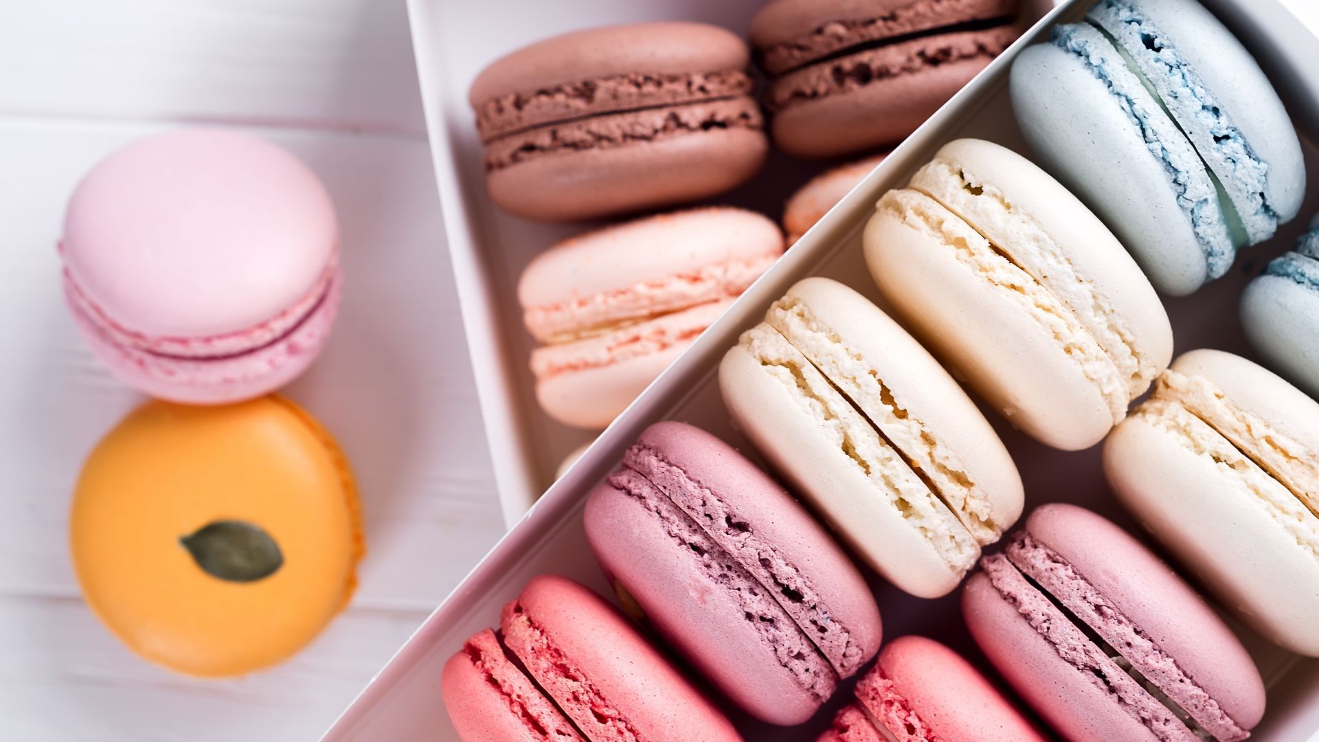 Desktop wallpaper yummy and testy macarons, food, macaron box, HD image, picture, background, 18238a