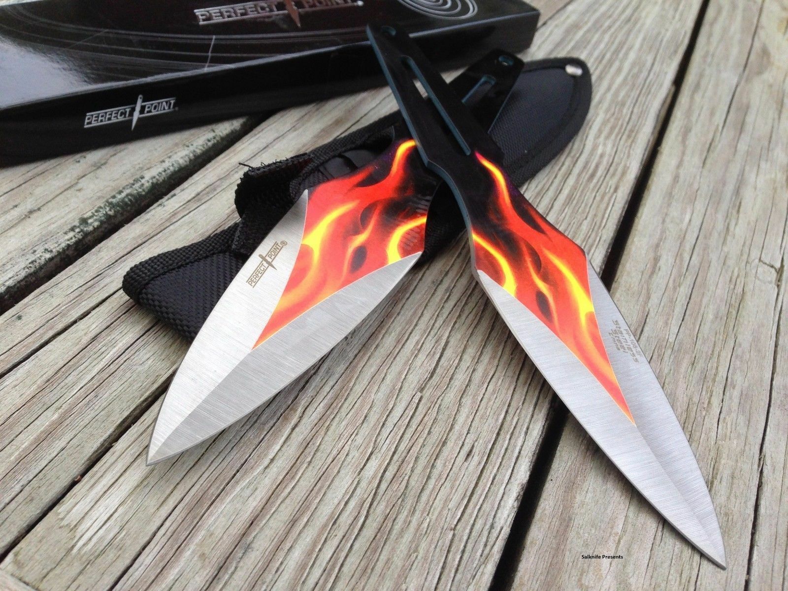 Perfect Point Fantasy Throwing Knives Flame Graphic Design Sale