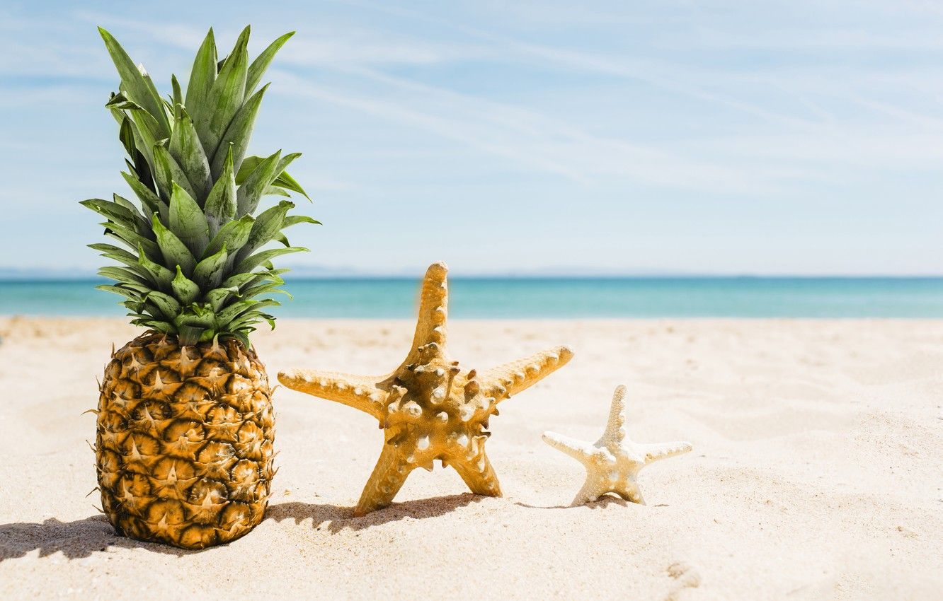 Wallpaper sand, sea, beach, summer, stay, star, summer, pineapple, beach, vacation, sea, sand, pineapple, vacation, starfish image for desktop, section настроения