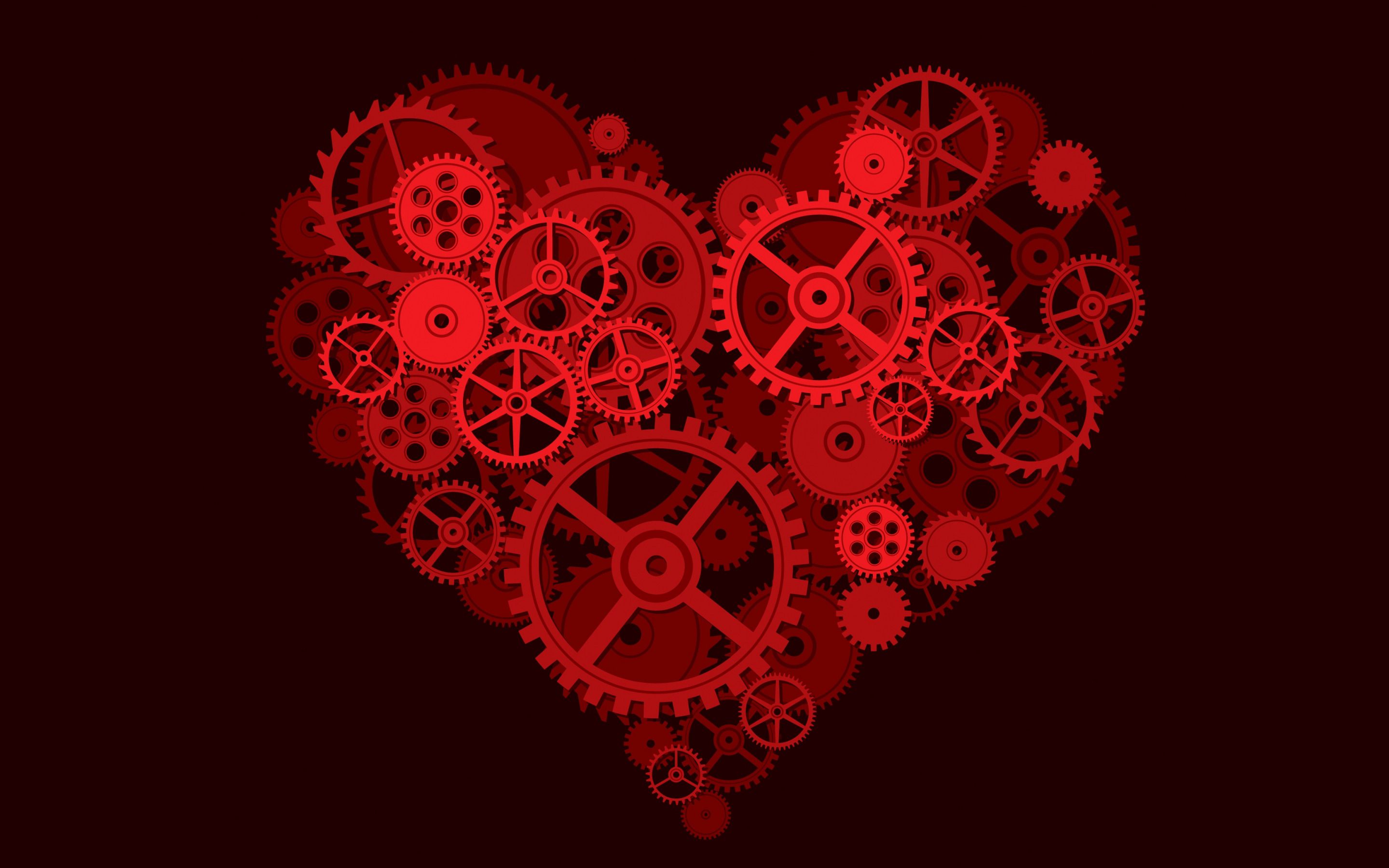 Download wallpaper Creative red heart, love concepts, heart with gears, metal heart, gearwheel for desktop with resolution 2880x1800. High Quality HD picture wallpaper