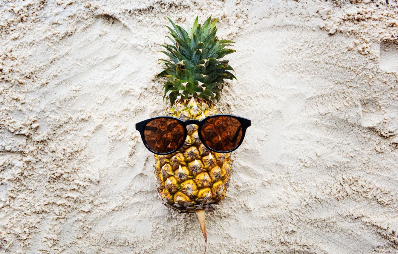 Wallpaper sand, beach, summer, stay, glasses, summer, pineapple, beach, vacation, sand, paradise, pineapple, tropical, sunglasses image for desktop, section настроения
