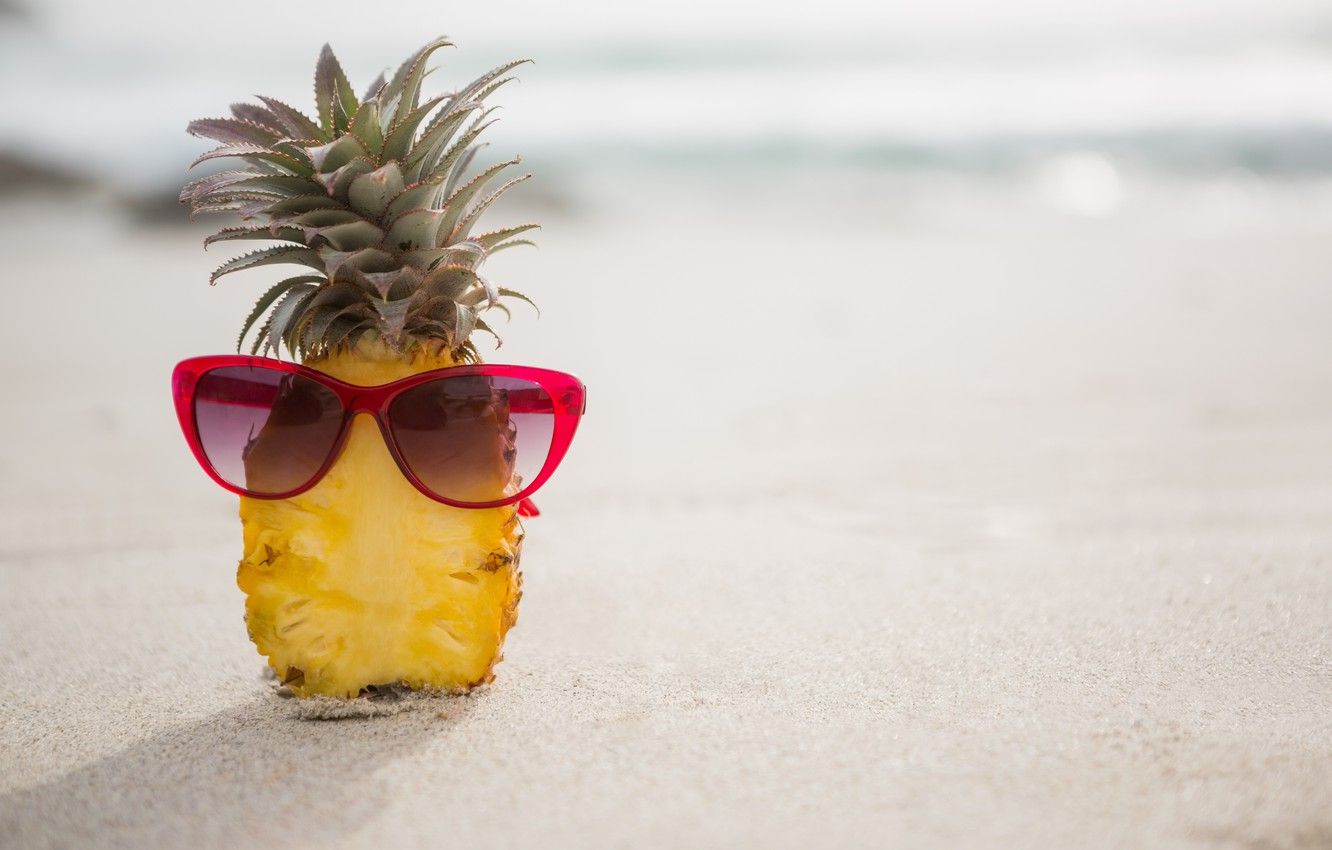 Wallpaper sand, sea, beach, summer, stay, glasses, summer, pineapple, beach, vacation, sea, sand, pineapple, vacation, sunglasses image for desktop, section настроения