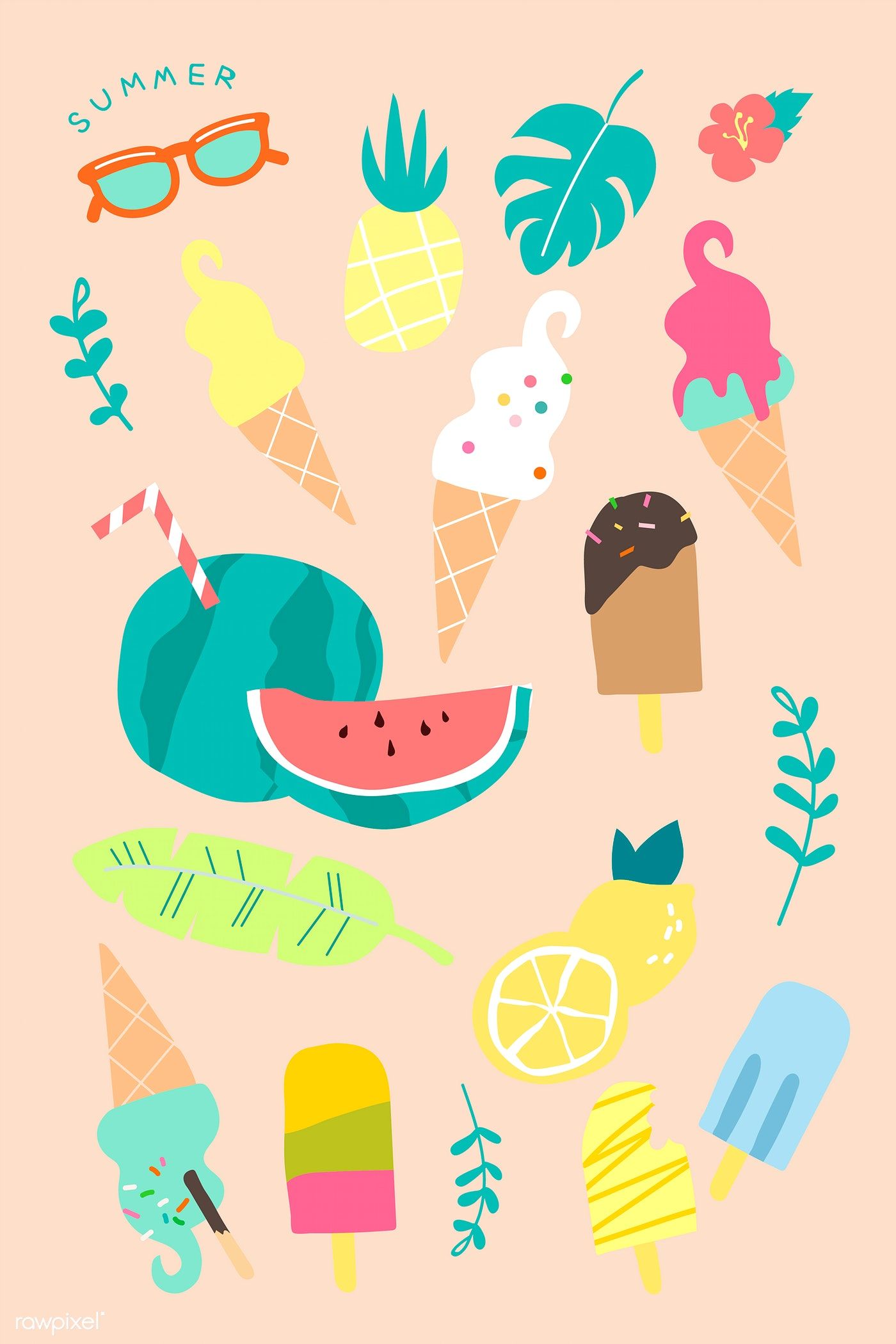 Download premium vector of Colorful fun summer collection vector 1180342. Fun colors, Summer wallpaper, Summer illustration