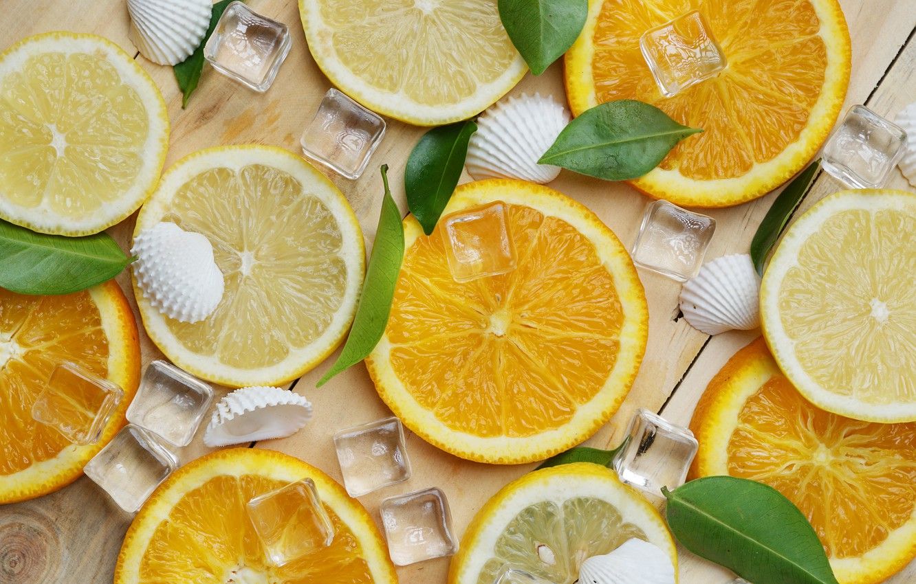 Wallpaper lemon, orange, ice, lemon, ice, summer, fruit, fruit, orange, citrus, hello, slice image for desktop, section еда