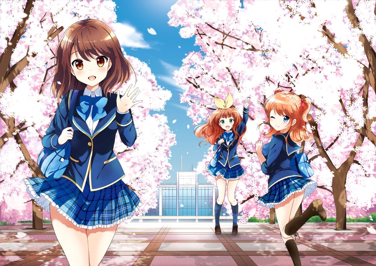 School Girls Sakura Pretty Anime Trees Cute 9OtK