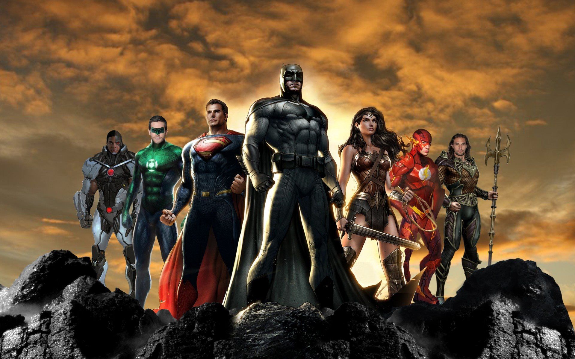 Download wallpaper Justice League, Superman, Batman, Wonder woman, Cyborg, Flash, Green lantern, Aquaman for desktop with resolution 1920x1200. High Quality HD picture wallpaper