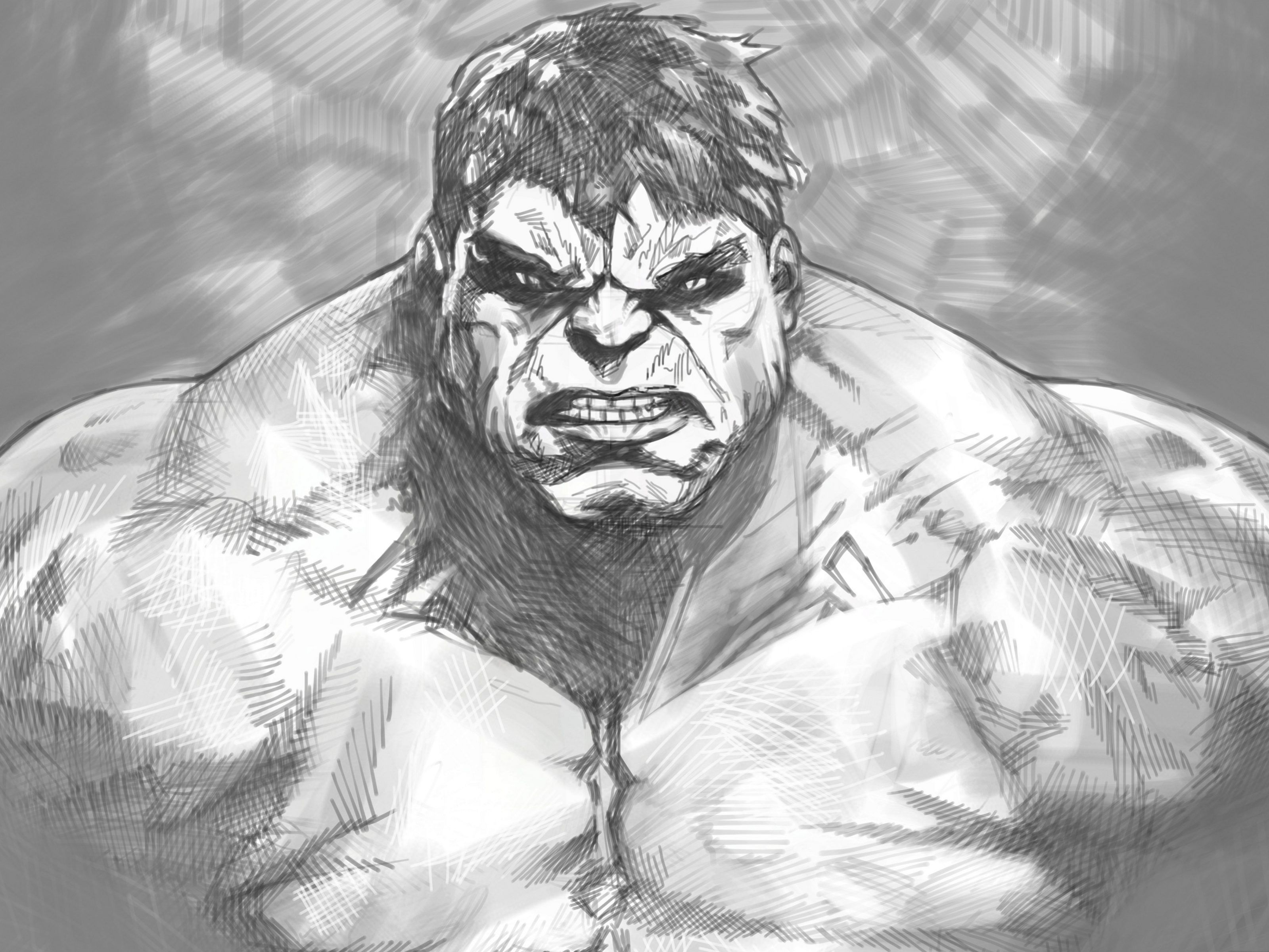 The Hulk (Black And White) 5K UHD Wallpaper