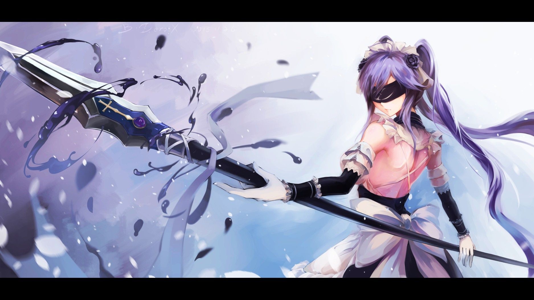 Anime Anime Girls Spear Weapon Purple Hair Twintails Original Characters Wallpaper:1875x1055
