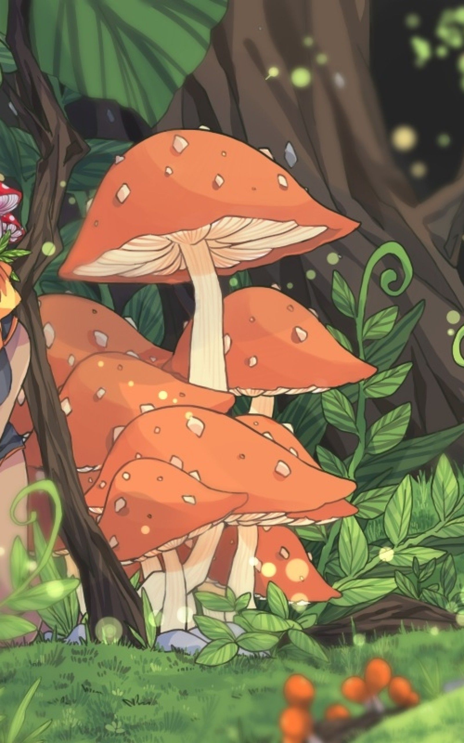 Download 1600x2560 Anime Landscape, Anime Girl, Forest, Mushroom Wallpaper for Google Nexus 10