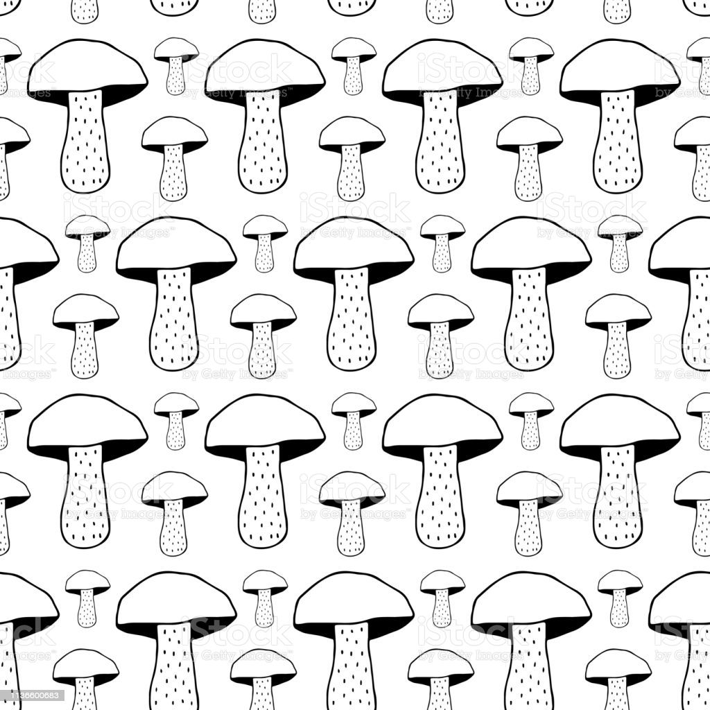 Cute Cartoon Hand Drawn Mushroom Vector Seamless Pattern Stock Illustration Image Now