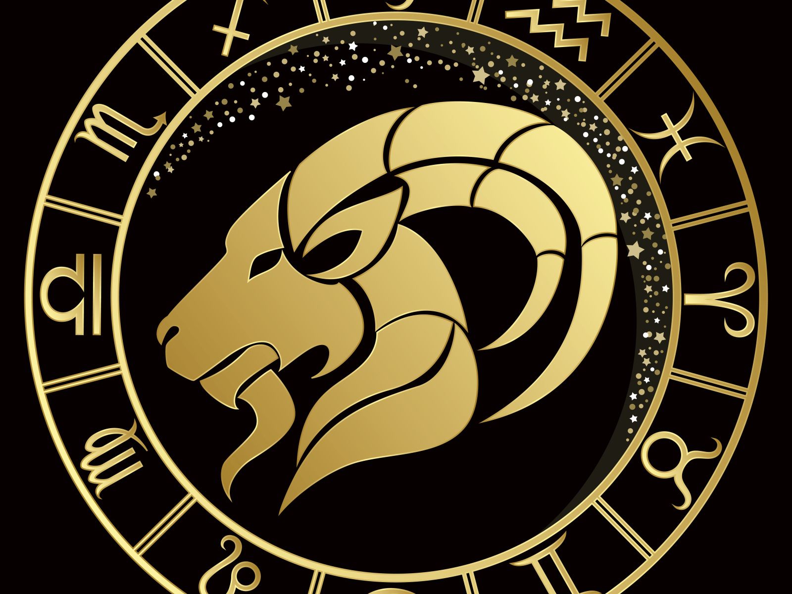 Golden Capricorn zodiac sign on a black background Desktop wallpaper 1600x1200