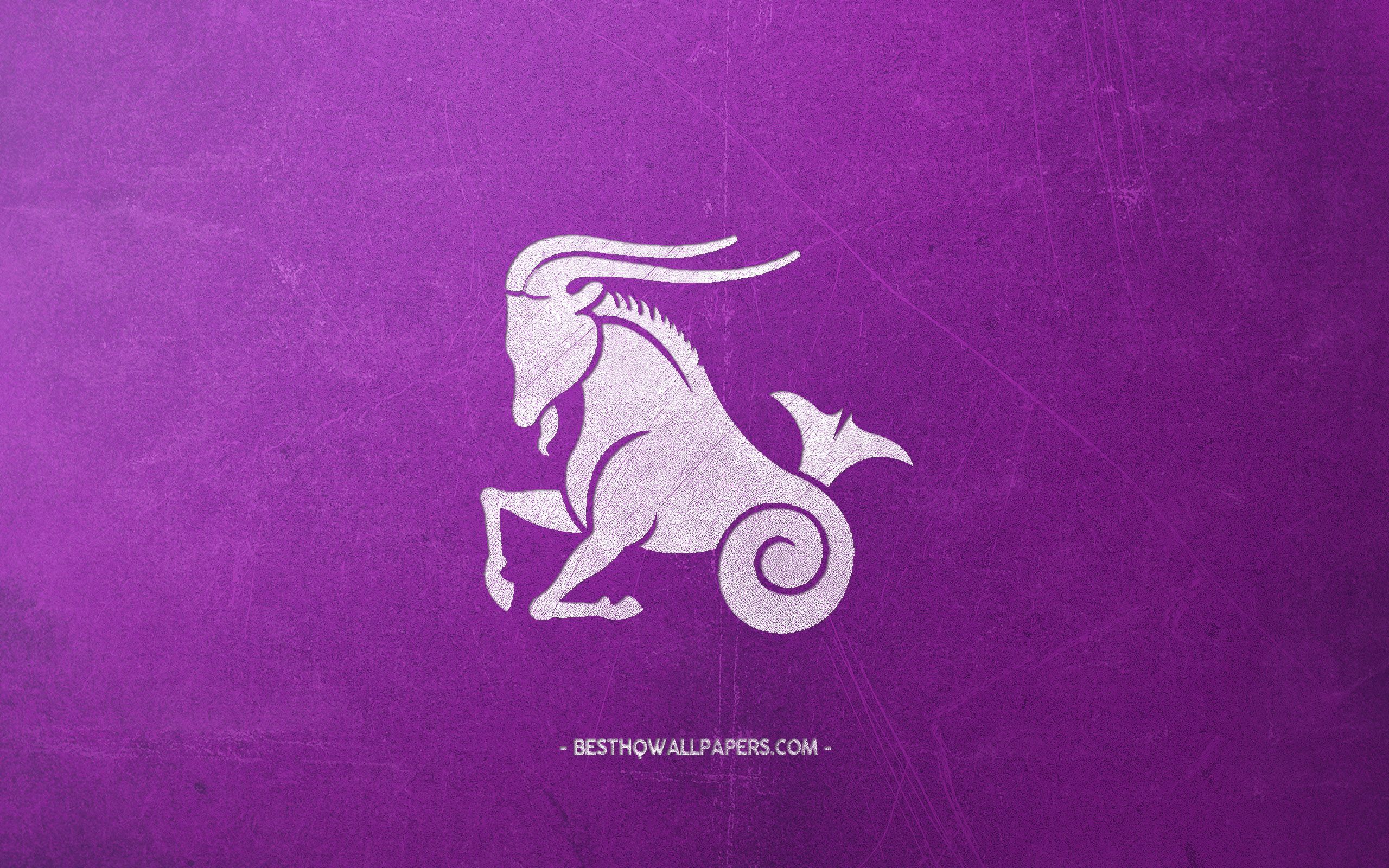 Capricorn Zodiac Sign, Purple Retro Background, Capricorn