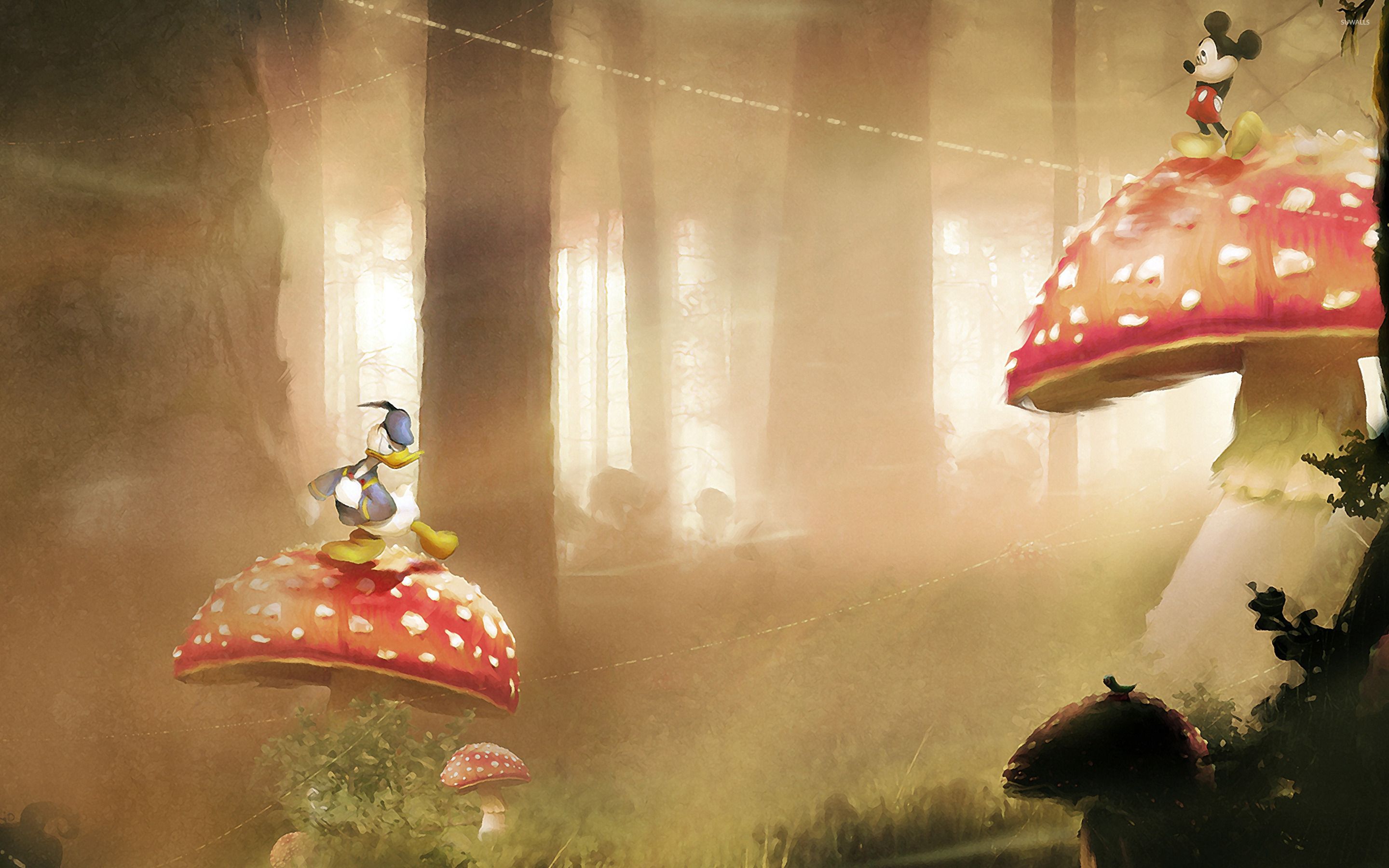 Mickey and Donald on giant mushrooms wallpaper wallpaper